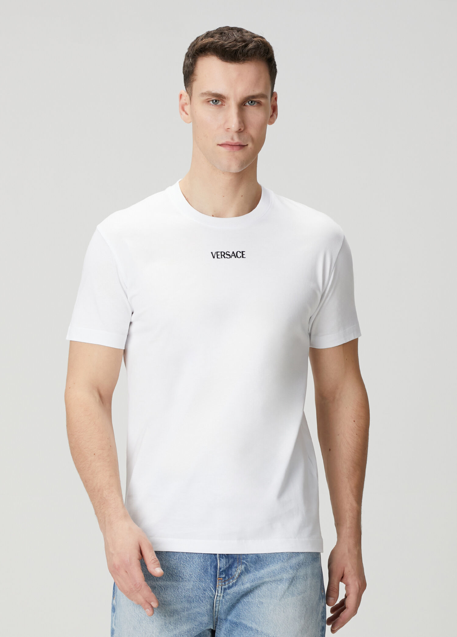 Slim Fit Beyaz Logo Nakışlı Jersey T-shirt