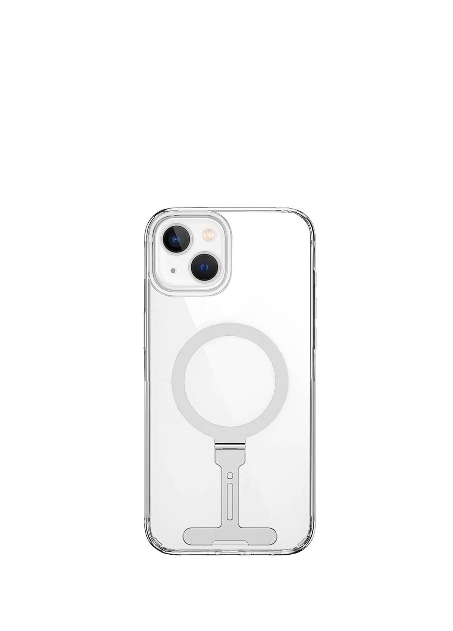 FYY-014 iPhone 15 Plus Magsafe Özellikli Alüminyum Standlı Şeffaf Telefon Kılıfı