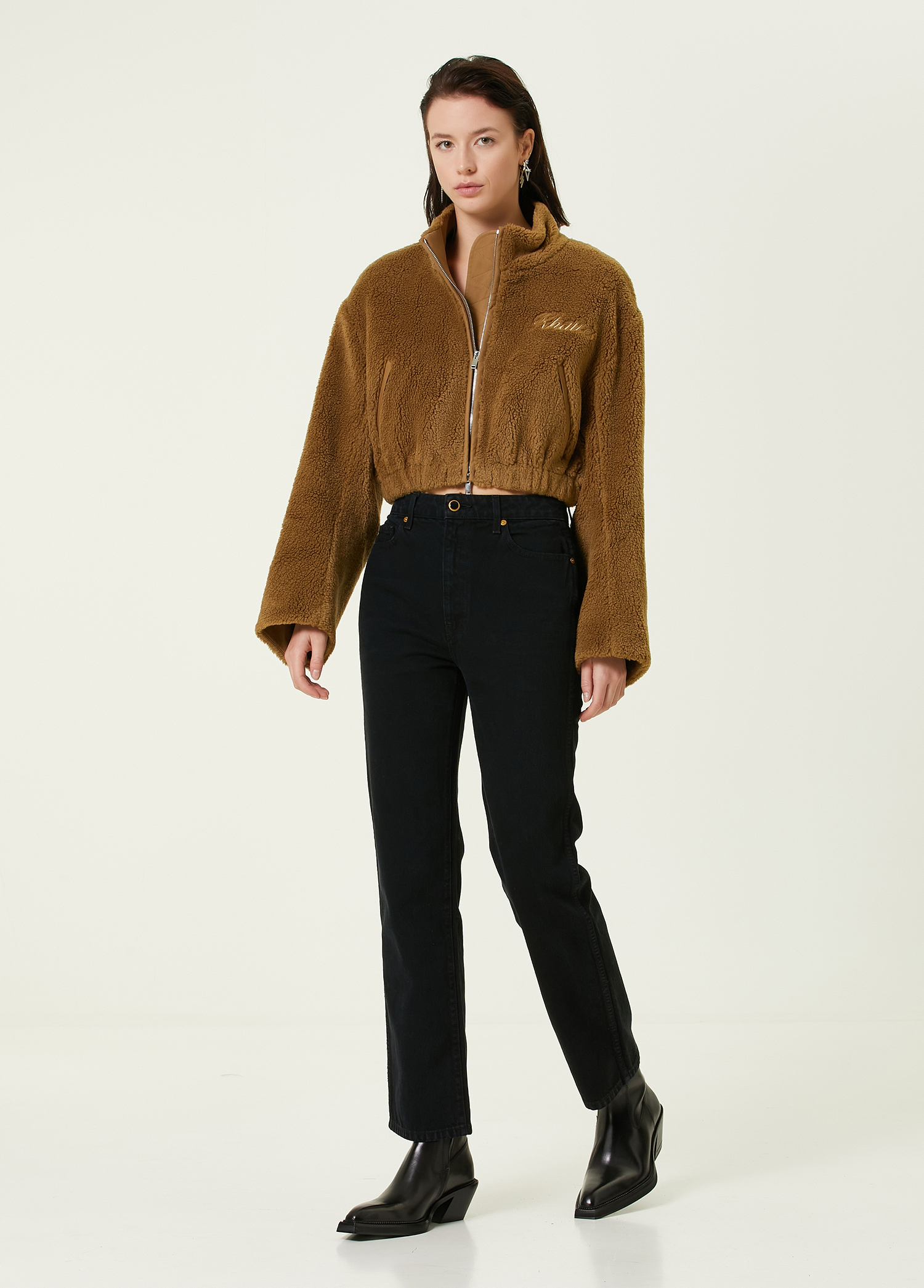 Beymen Haki Dik Yaka Crop Peluş Mont. 2 Beymen Haki Dik Yaka Crop Peluş Mont. 2
