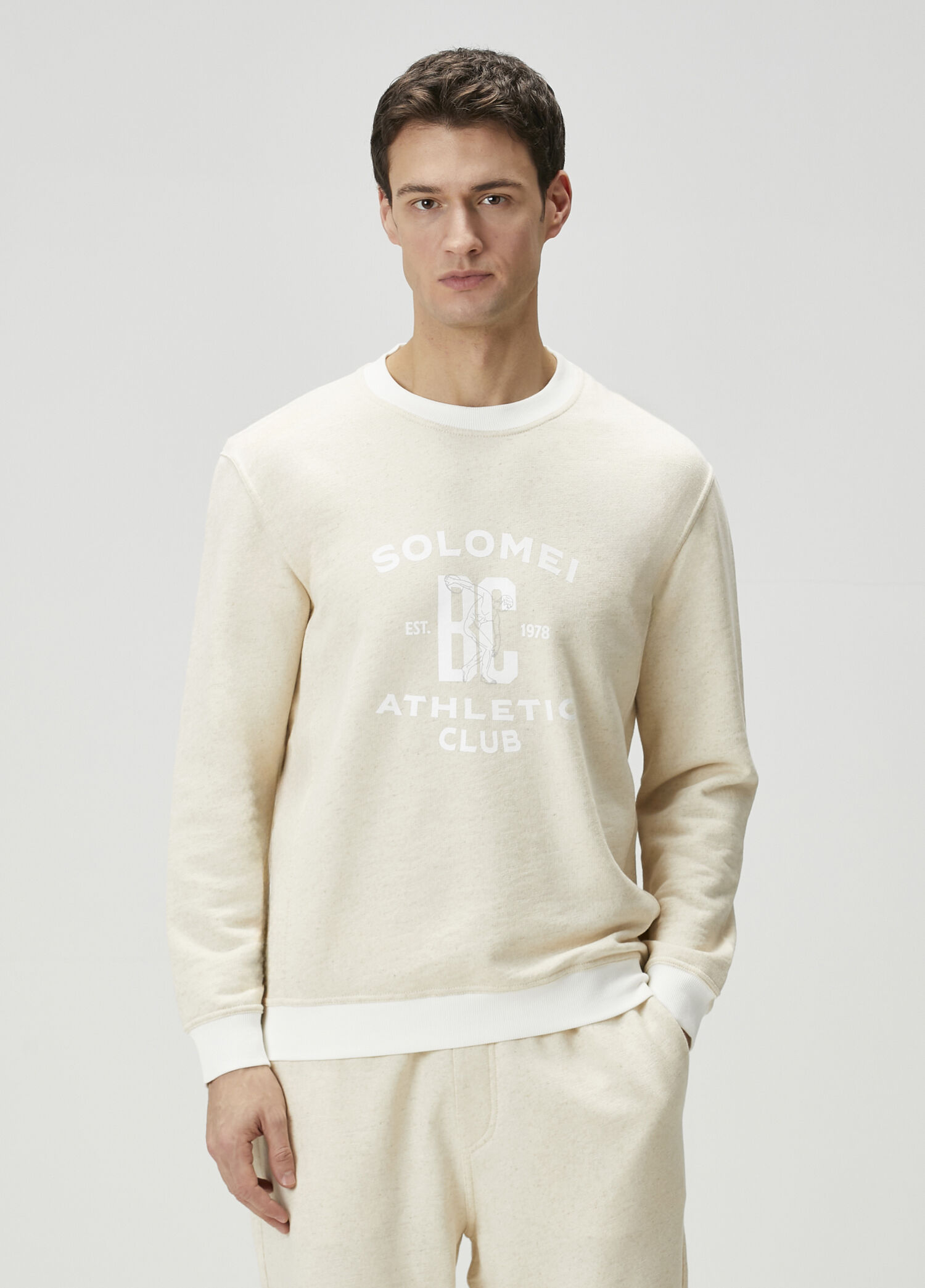 Kırık Beyaz Kontrast Ribanalı Sweatshirt