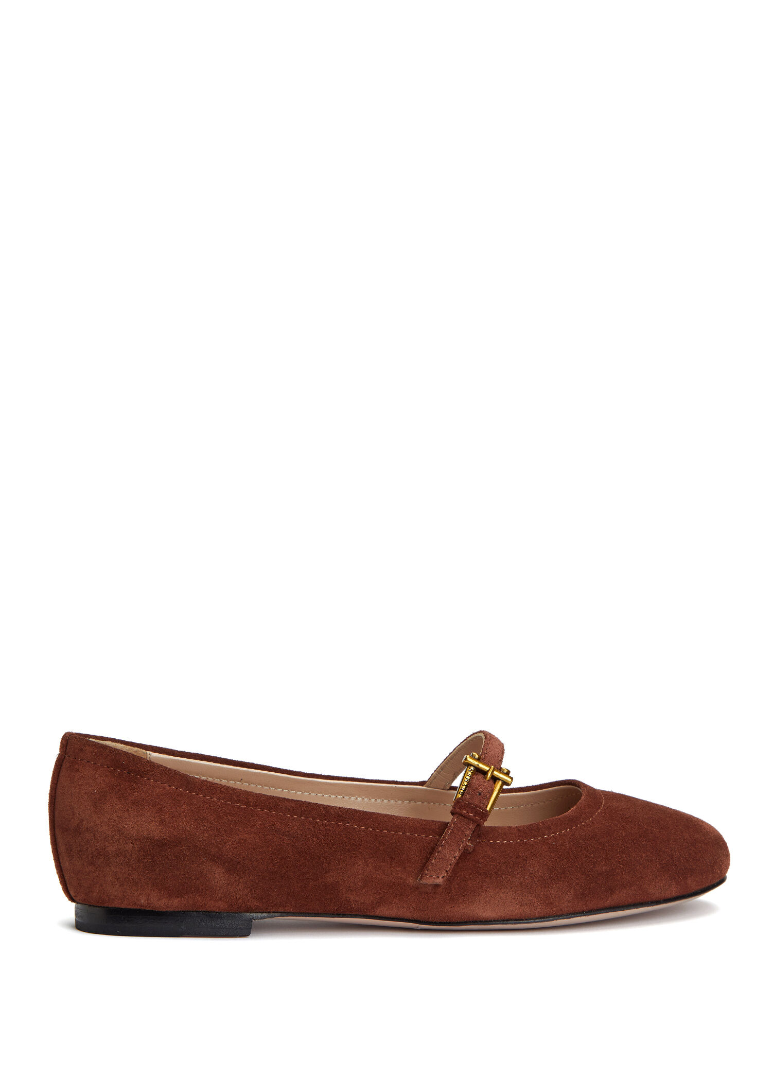 Cinnamon Logo Buckle Suede Ballet Flats