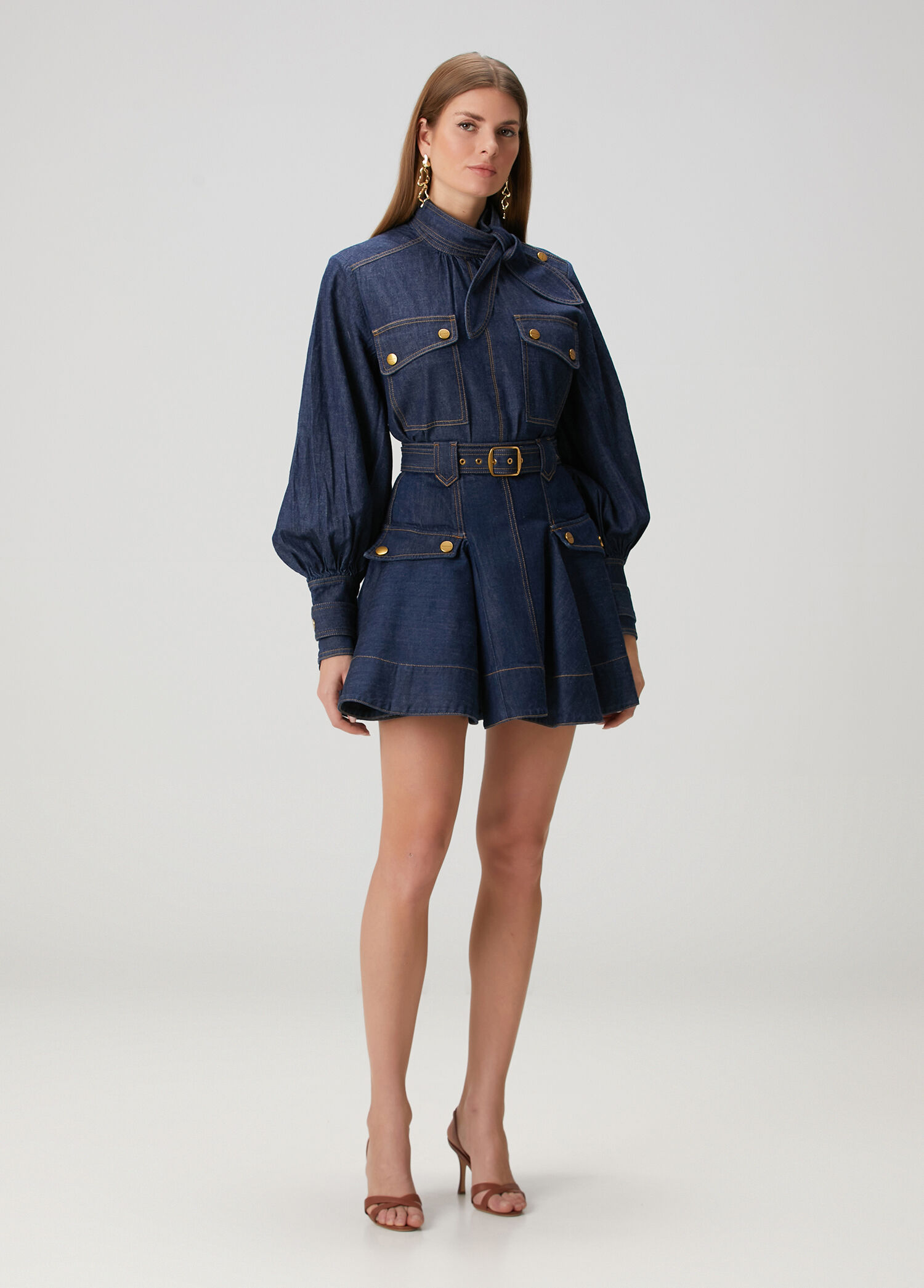 Lacivert Mini Denim Kargo Etek