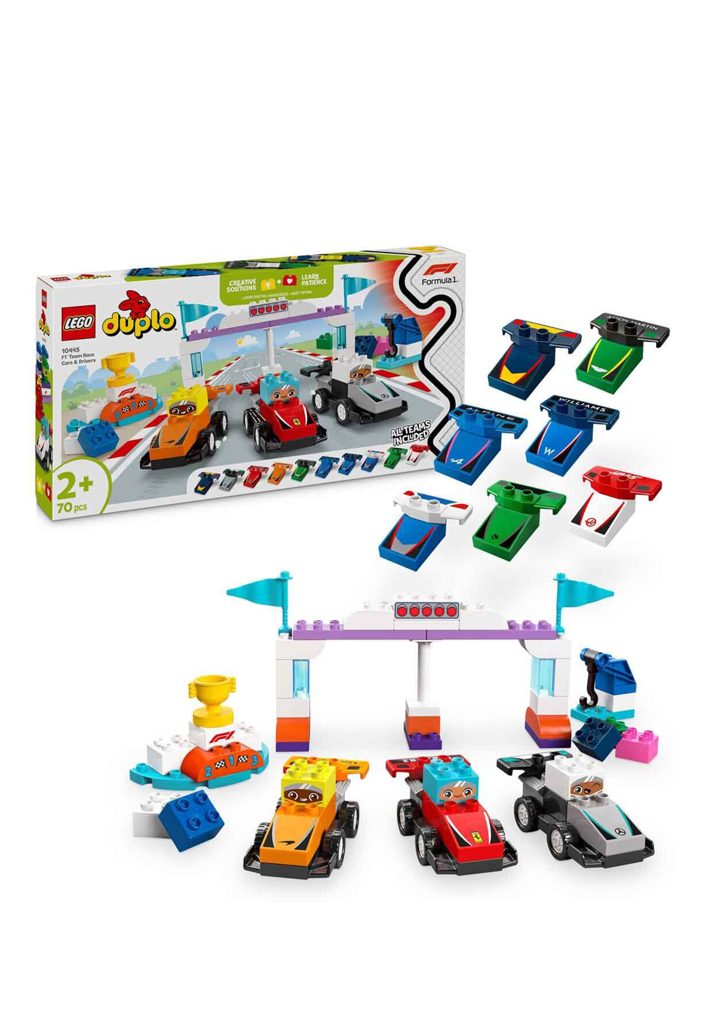 DUPLO Kasabası F1 Takımı Yarış Arabaları ve Sürücüler 70 Parça 2+ Yaş Yapım Oyuncağı 10445