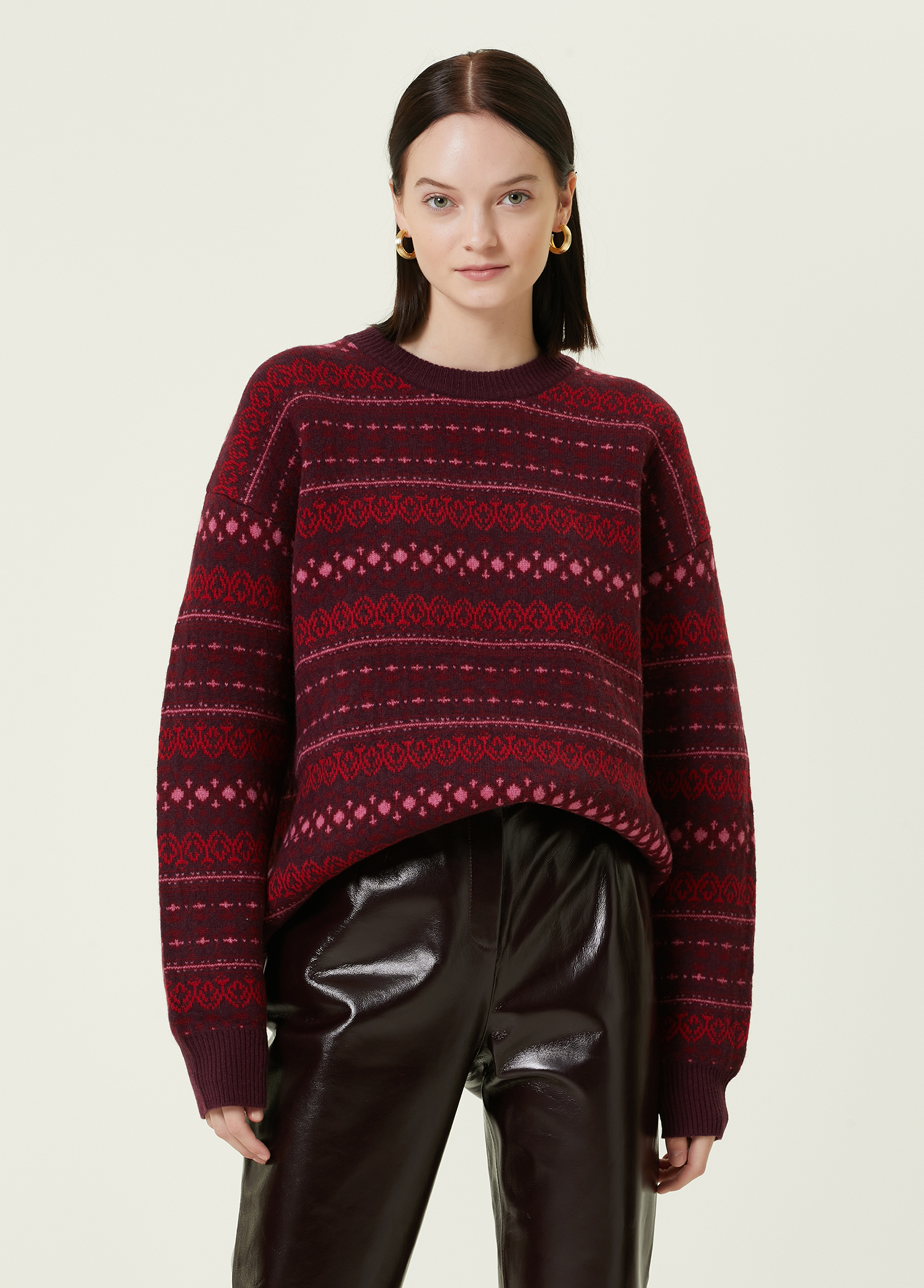 Bordo Etnik Desenli Sweatshirt