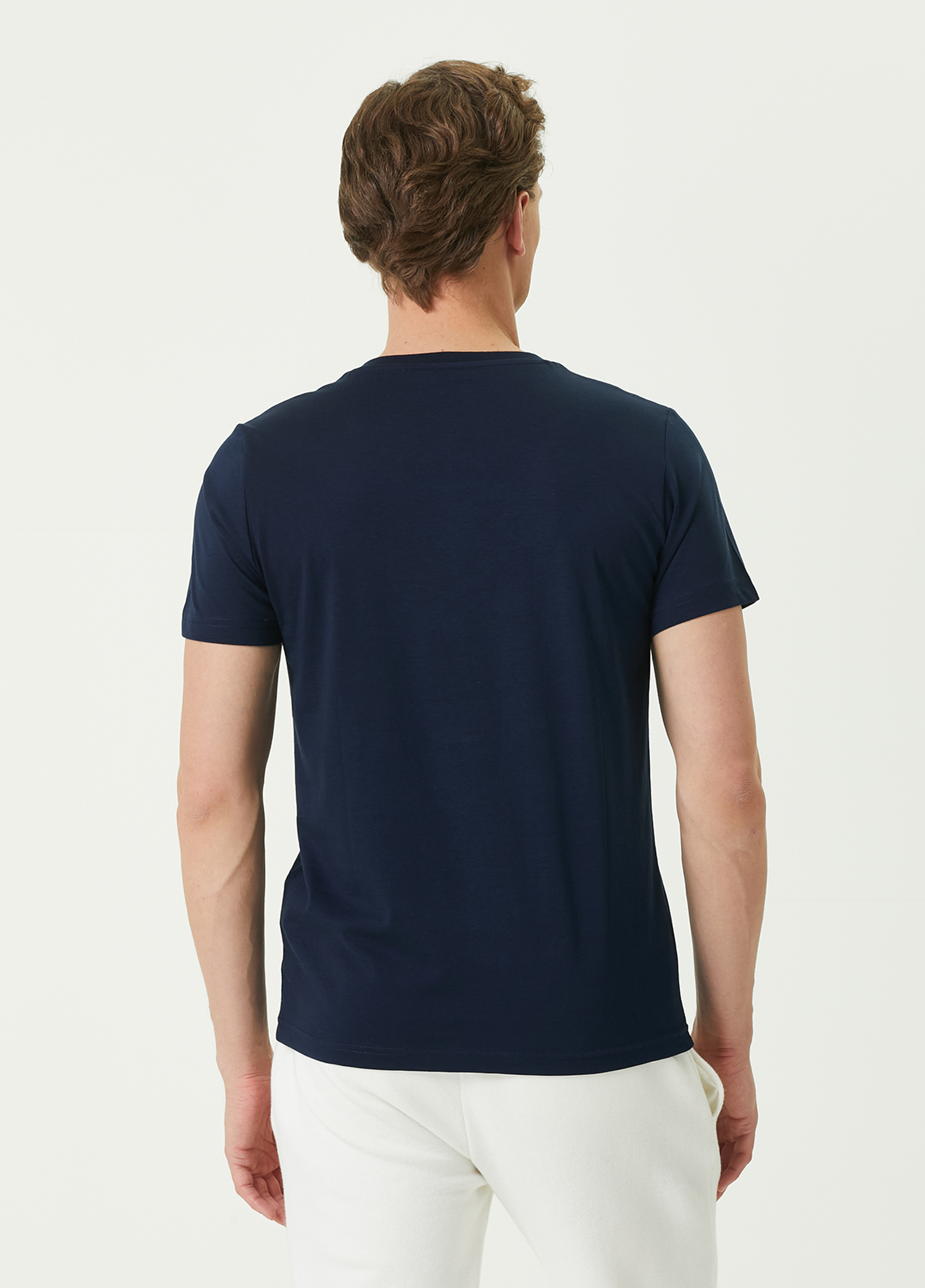 Lacivert V Yaka Basic T-shirt_3