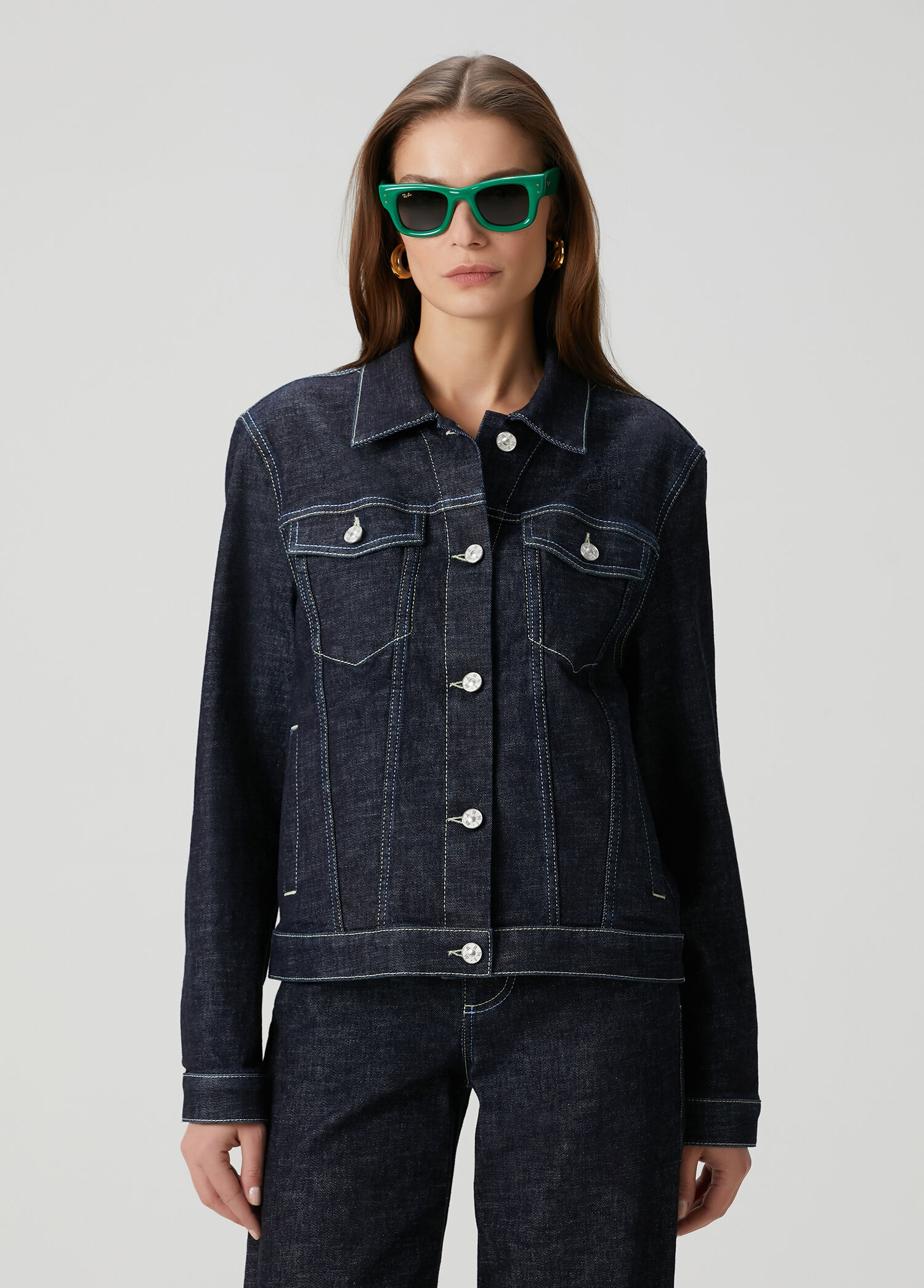Lacivert Dikiş Detaylı Denim Ceket