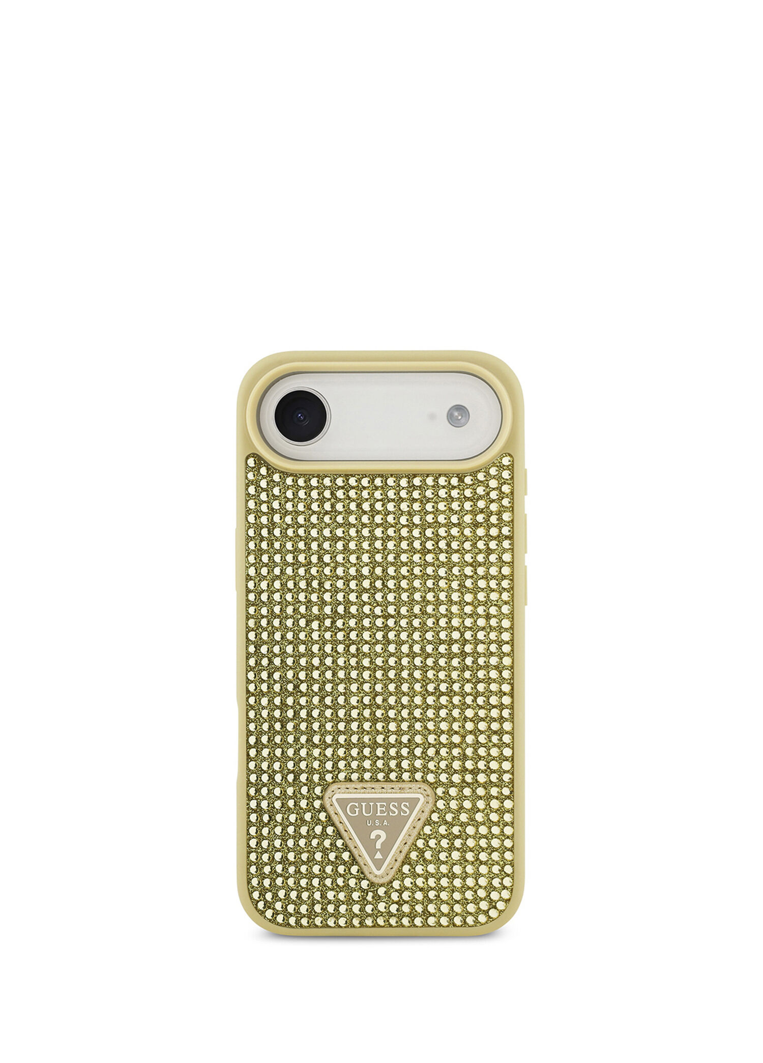 iPhone 17 Air Taşlı Üçgen Logolu Gold Telefon Kılıfı
