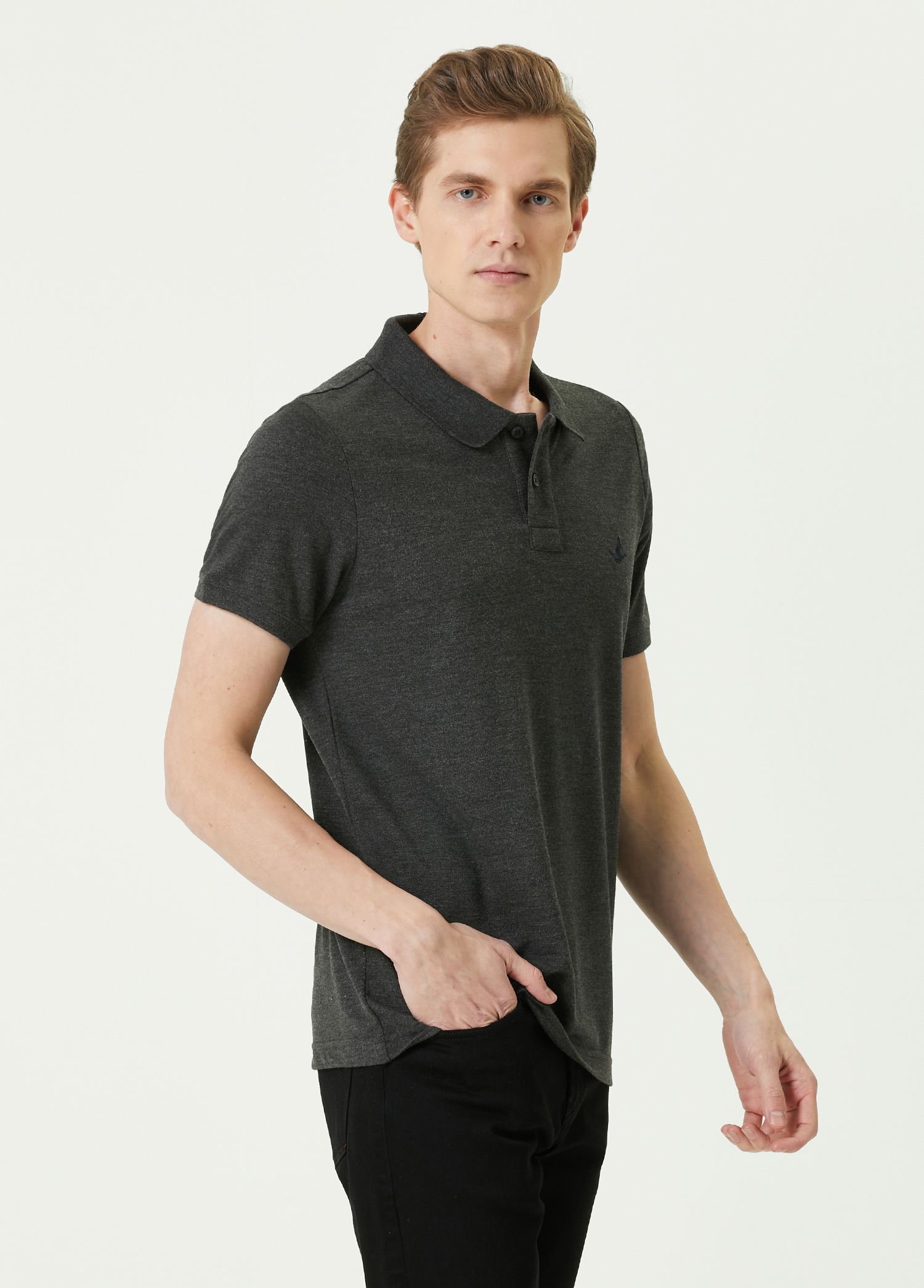 Comfort Fit Antrasit Polo Yaka T-shirt_2