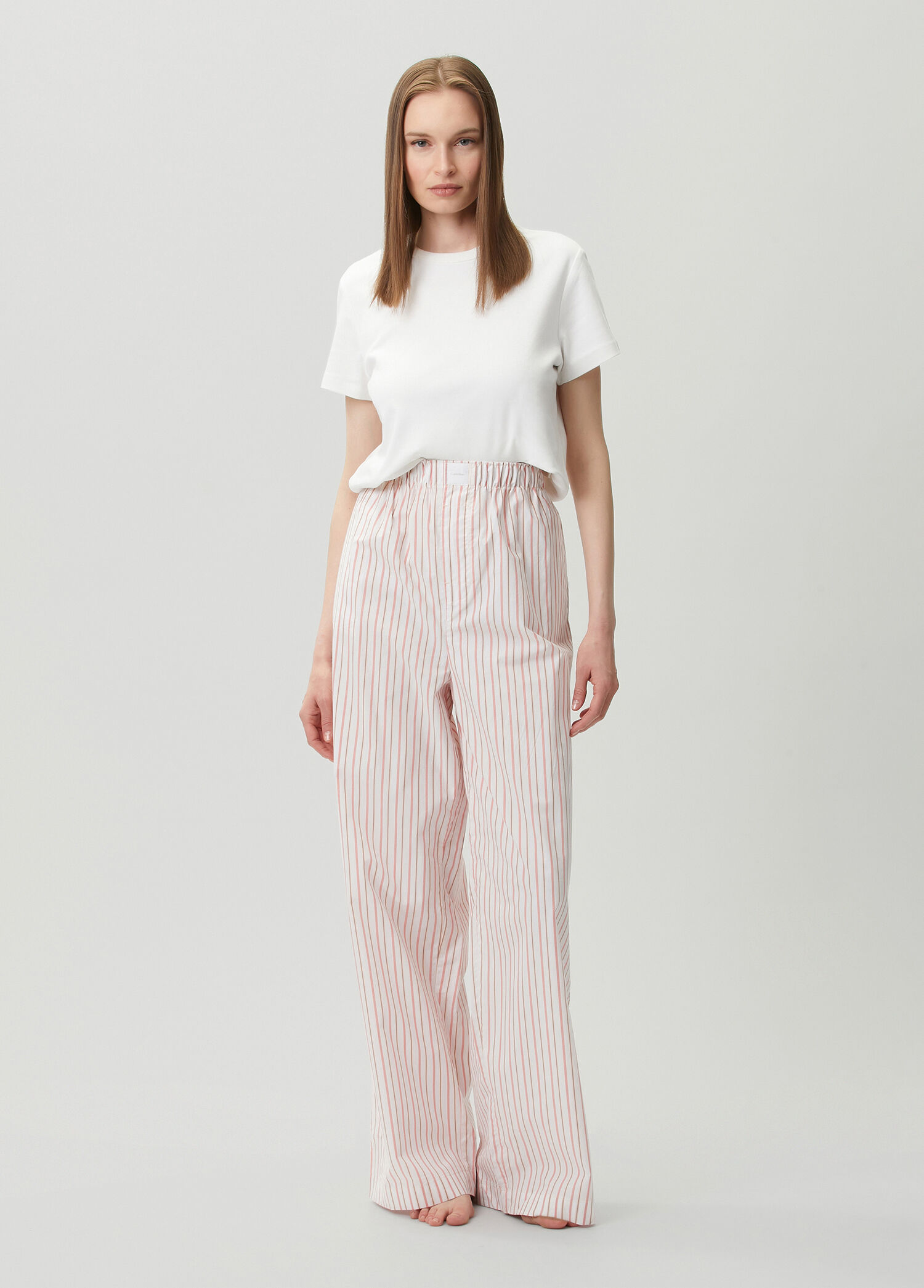 Turuncu Çizgili Poplin Pantolon