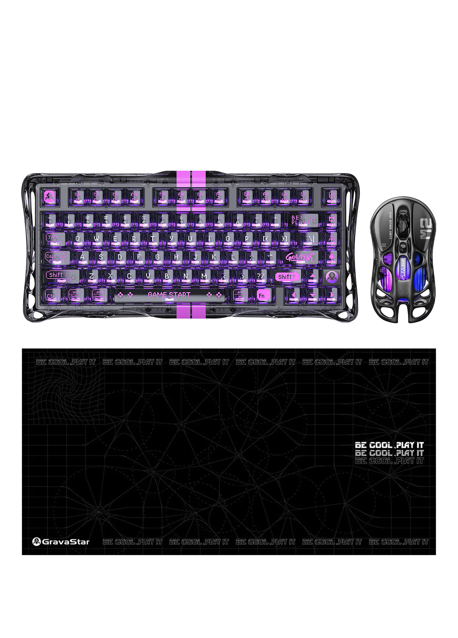 V75 Lite Stealth Black Manyetik Kablolu Gaming Klavye, M2 Kablosuz Optik Mouse ve Mousepad Oyuncu Seti