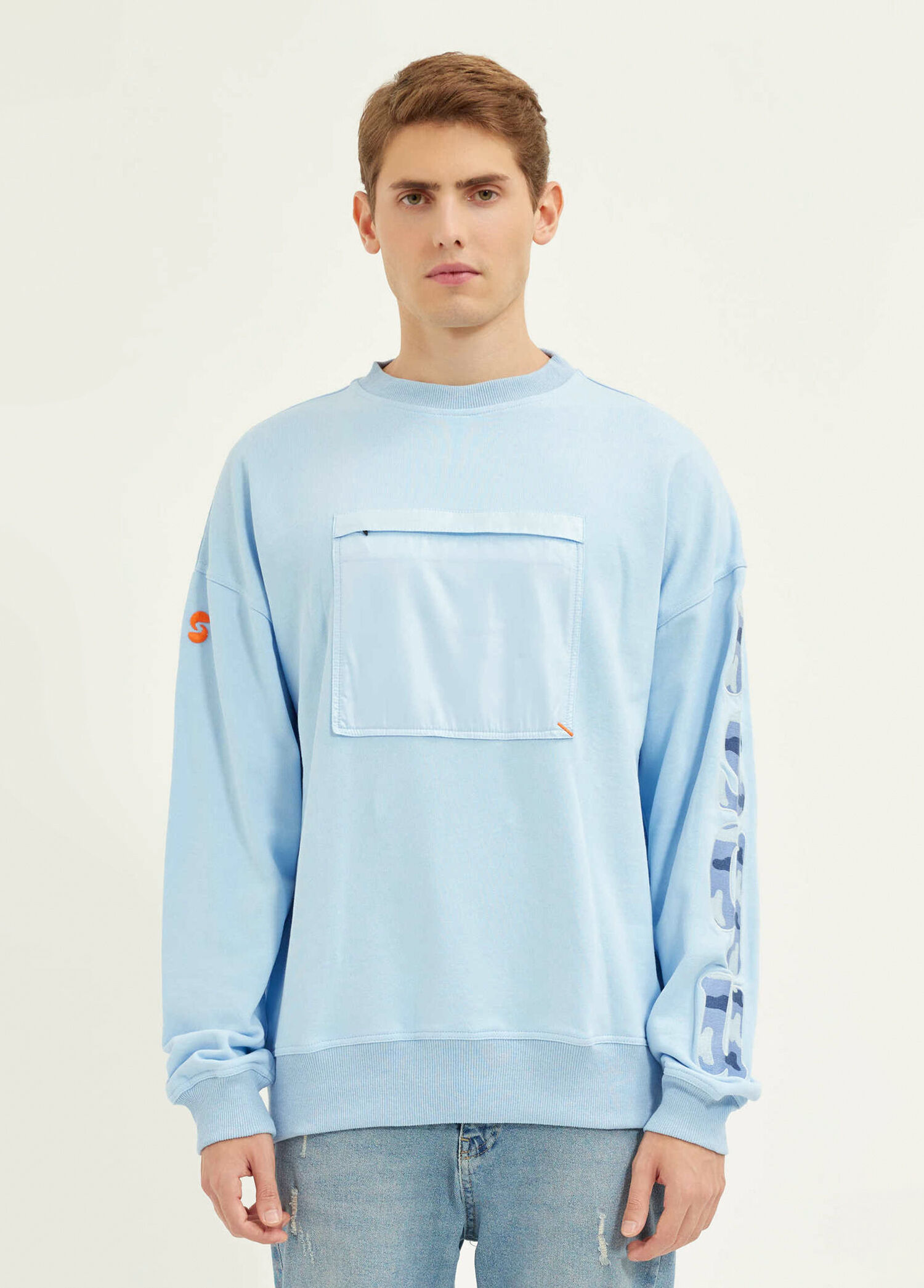 Uru Buzul Mavisi Oversize Bisiklet Yaka Sweatshirt