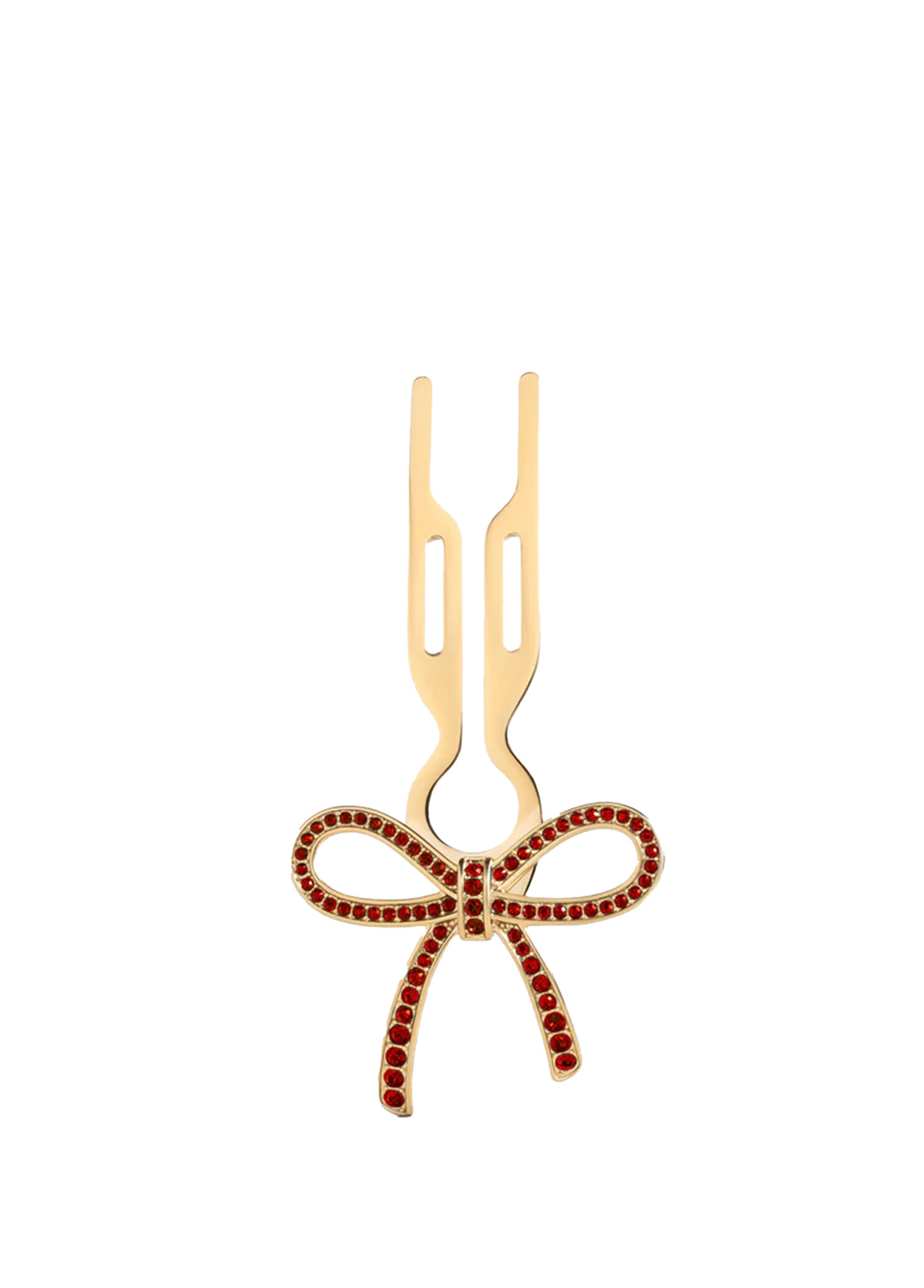 Nº1 Hairpin Ribbon Siam Red Finish Yellow Gold Swarovski Taşlı Kurdeleli Kadın Saç Tokası