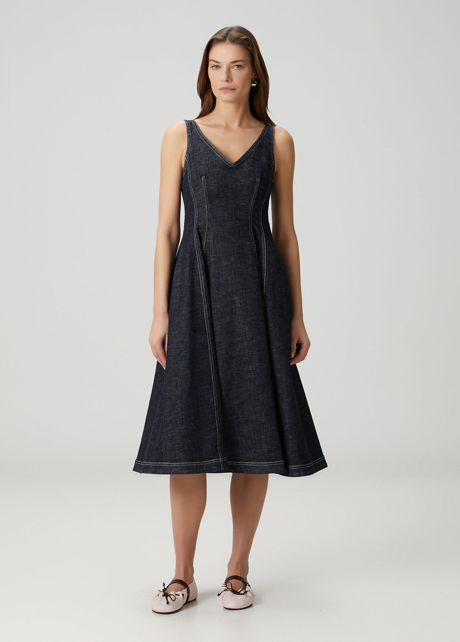 Lacivert Midi Denim Elbise
