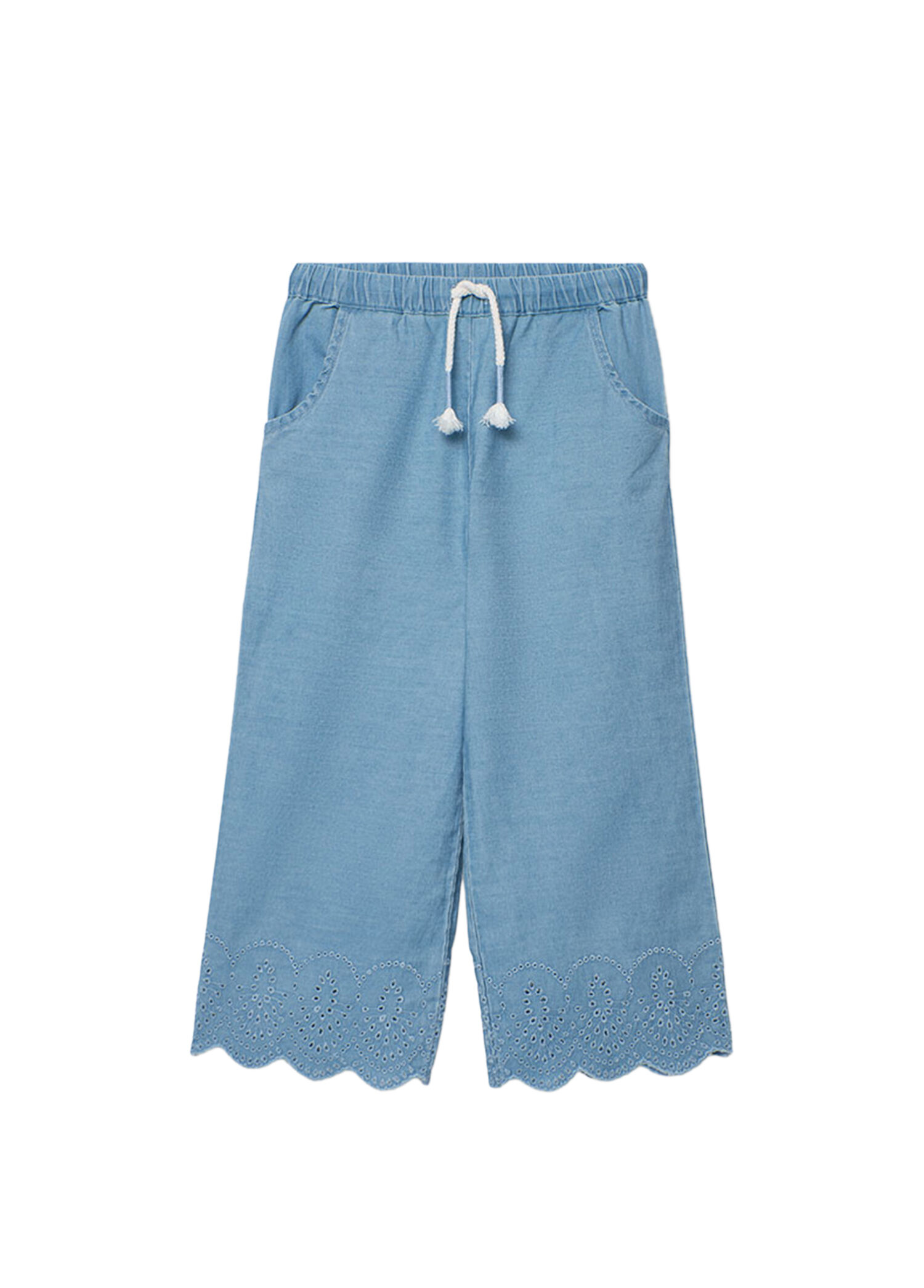 Mavi Jakarlı Denim Bol Paça Kız Çocuk Pantolon