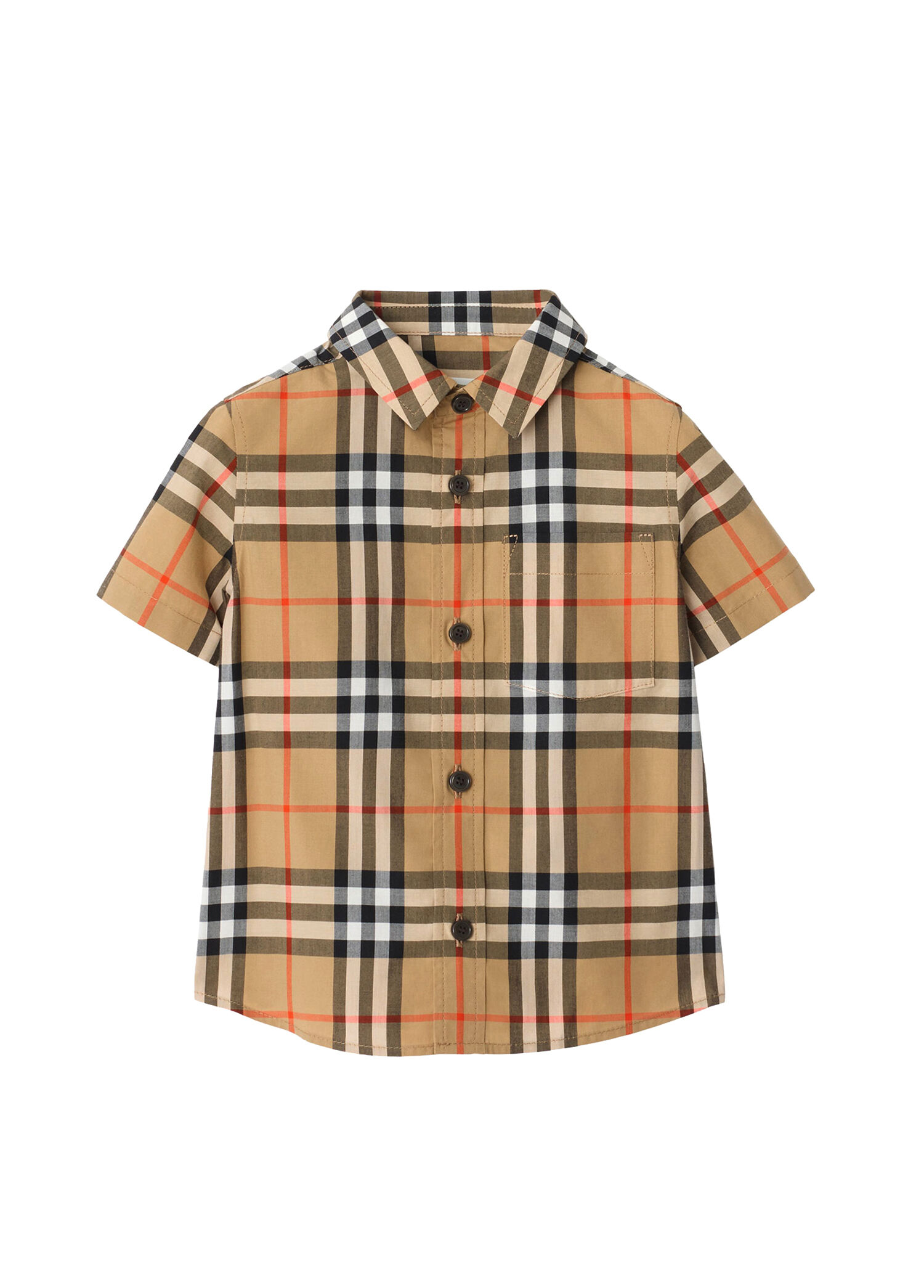 Owen Check Ekose Bej Pamuklu Kısa Kollu Unisex Çocuk Gömlek