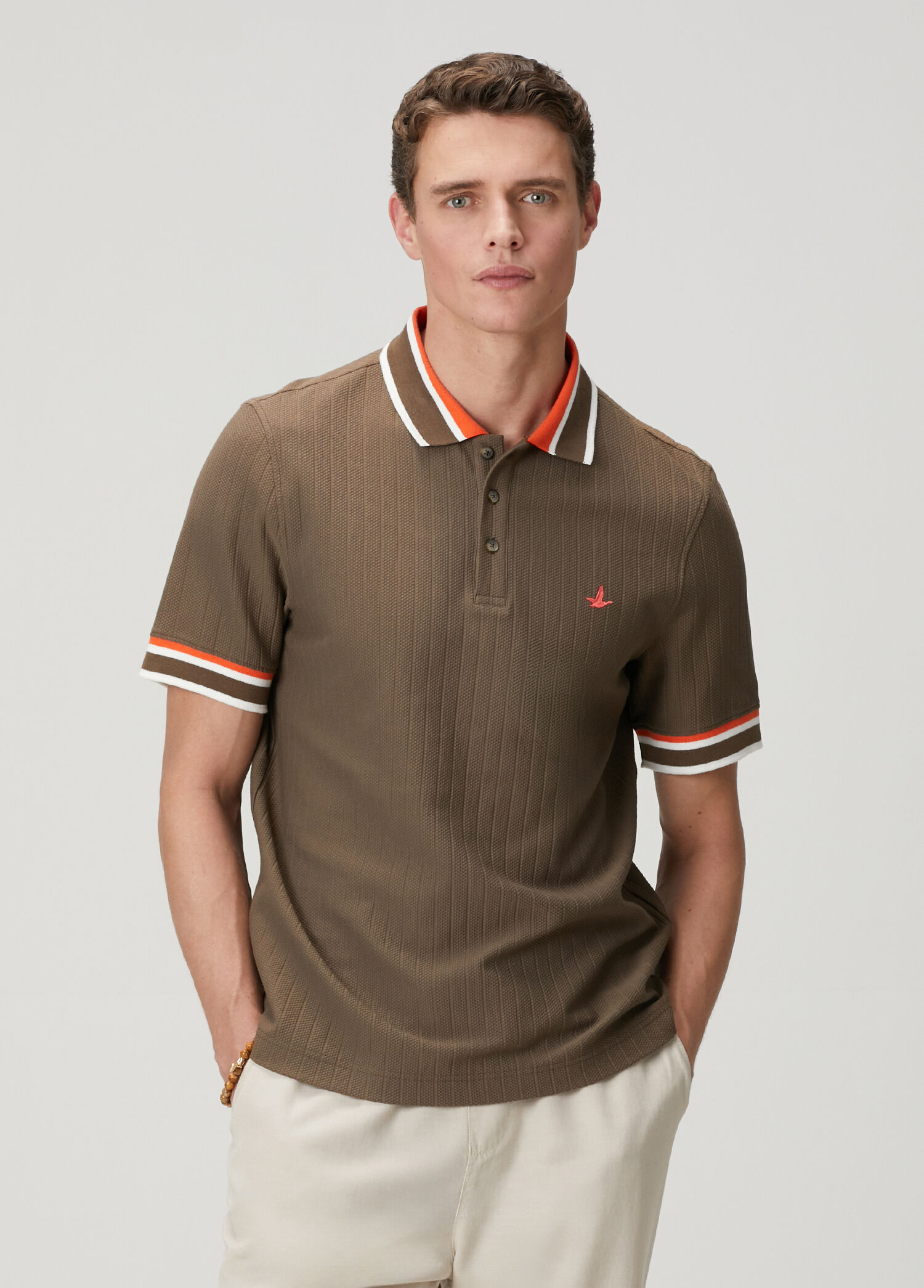 Kahverengi Comfort Fit Dokulu Polo T-shirt