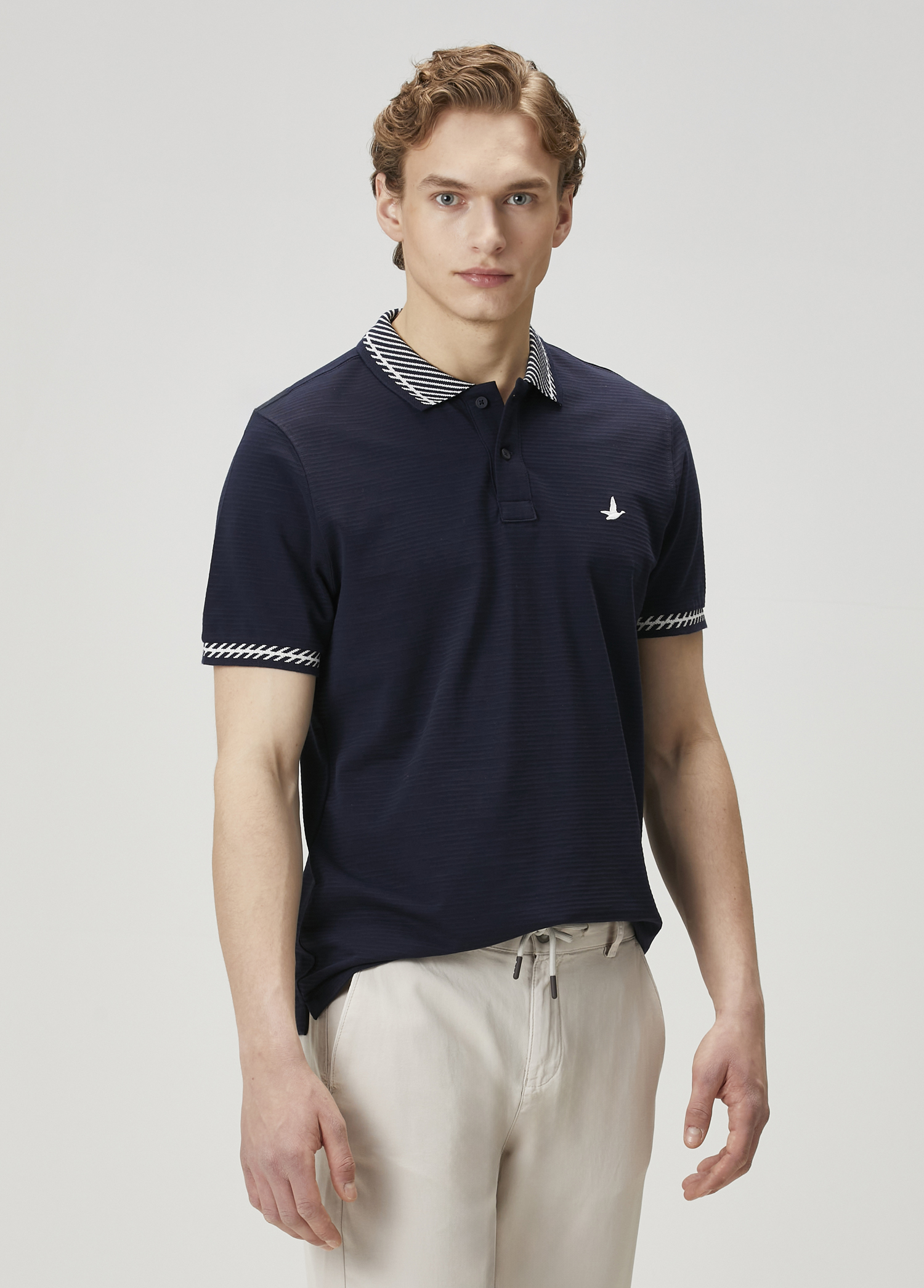Lacivert Verev Çizgi Detaylı Polo Yaka T-shirt_1