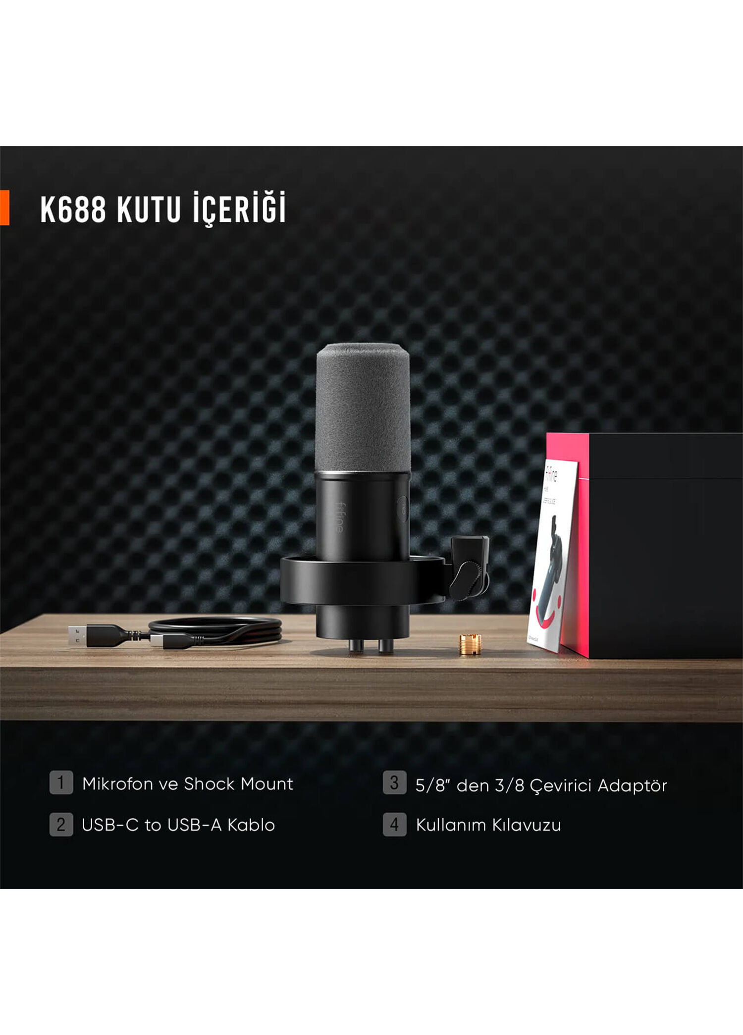 Fifine - K688 USB XLR Dinamik Yayıncı Youtuber Bilgisayar Oyuncu