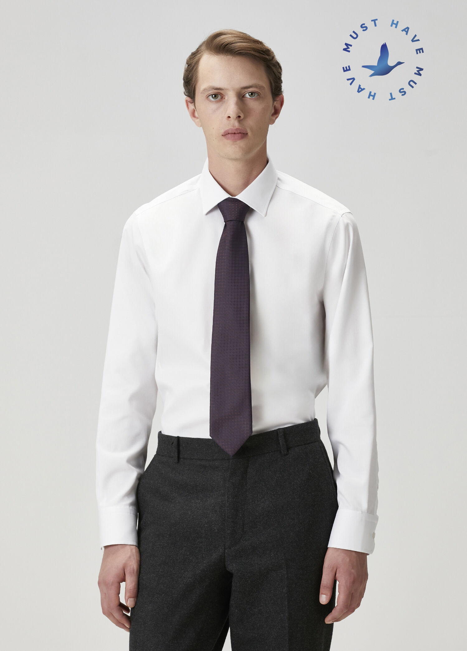 Beyaz Comfort Fit Armürlü Non-Iron Gömlek