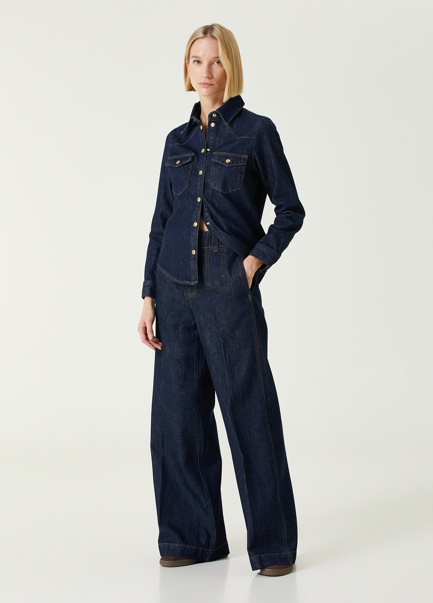 Lacivert Wide Leg Jean Pantolon