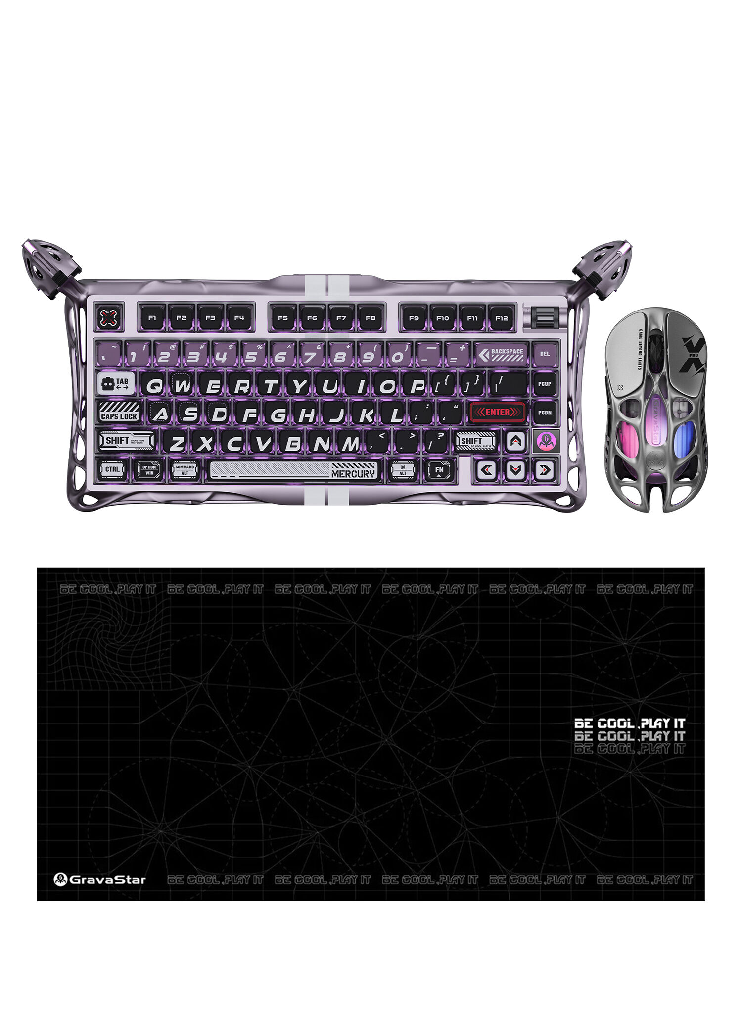V75 Pro Iron Purple Manyetik Kablolu Gaming Klavye + XPro Kablosuz Optik Mouse ve Mousepad Oyuncu Seti