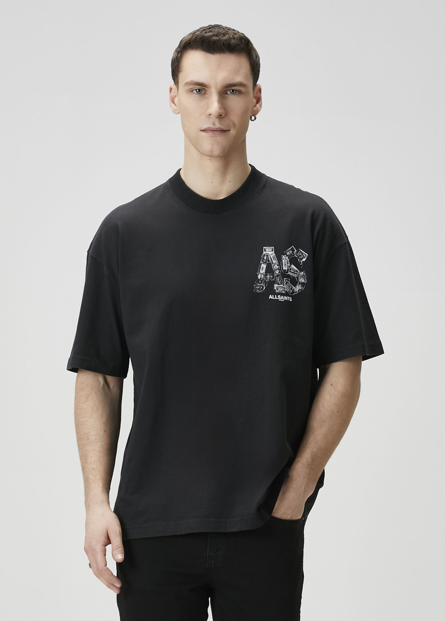 AllSaints Siyah Erkek Mixtape Siyah Organik Pamuk T-shirt 1925075