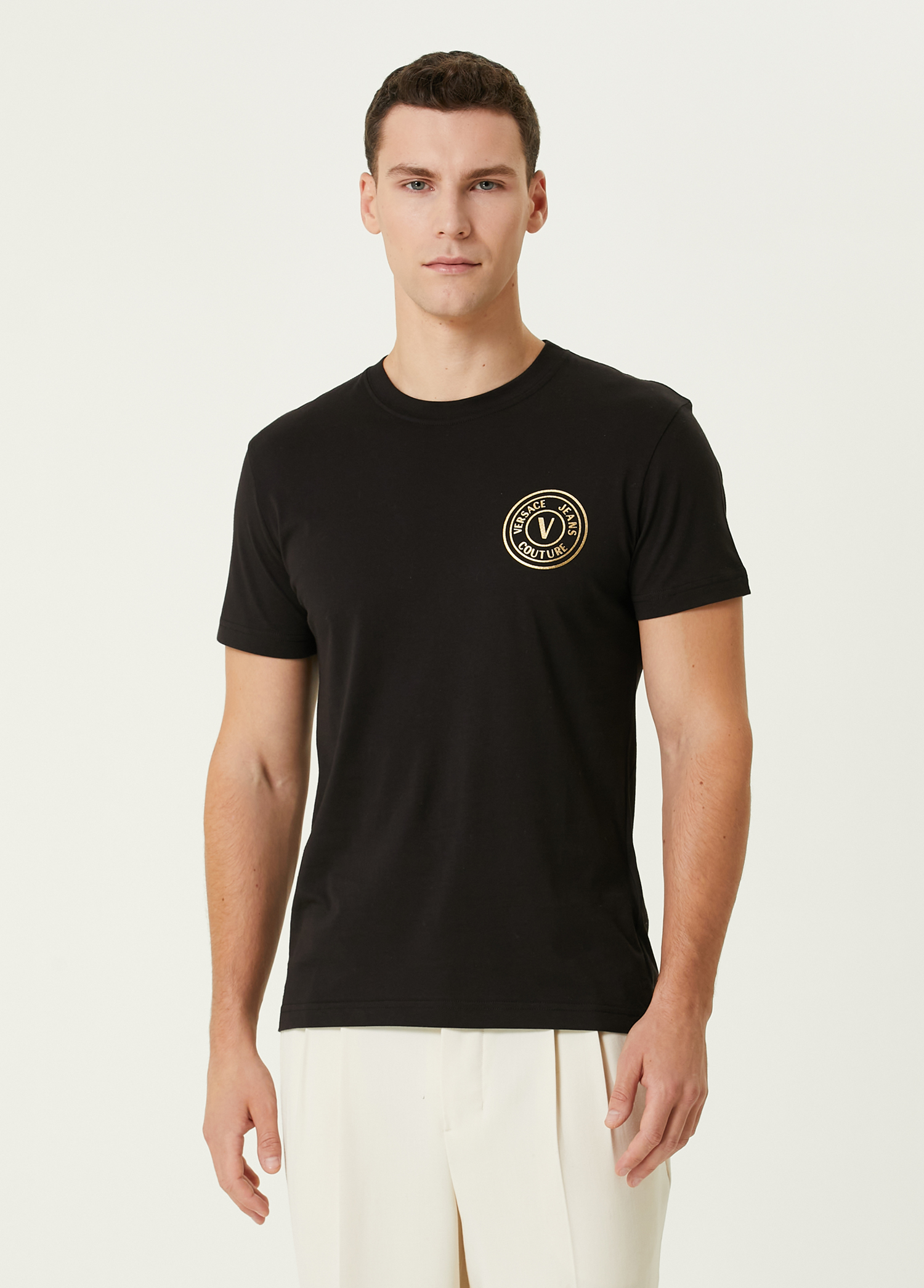 Siyah Gold Logo Baskılı T-shirt