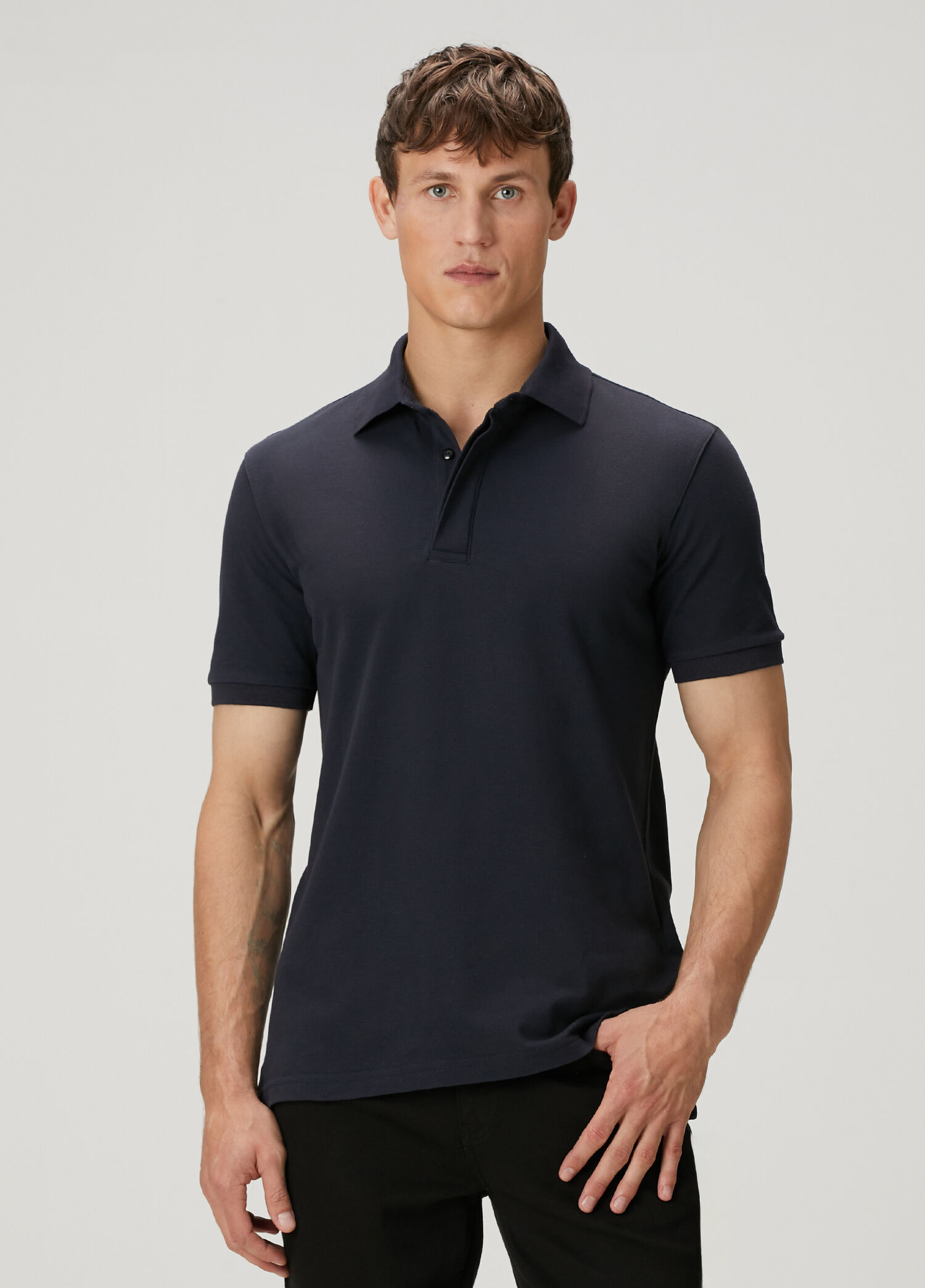 Lacivert Polo Yaka Logo Baskılı T-shirt