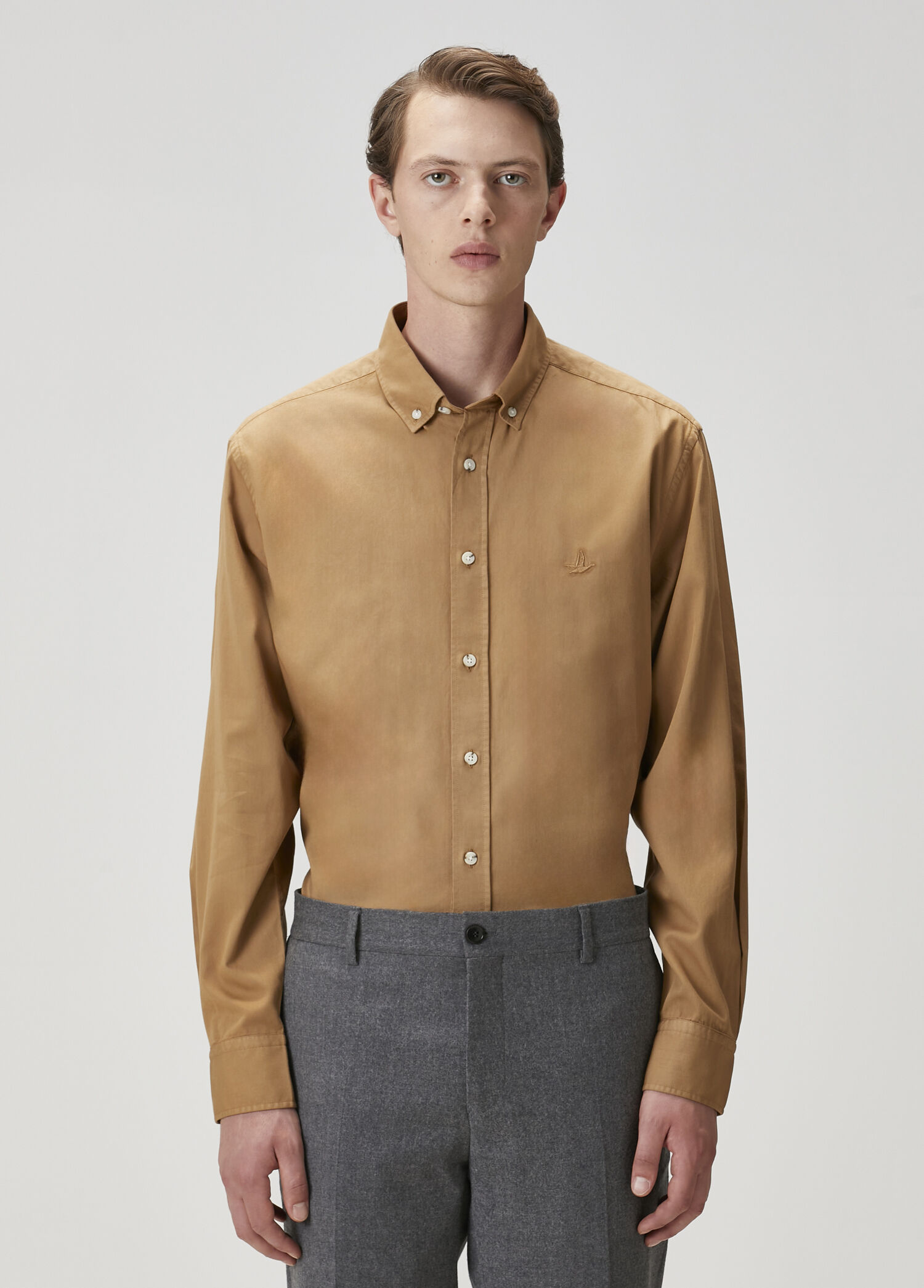 Comfort Fit Deve Tüyü Gabardin Doku Gömlek