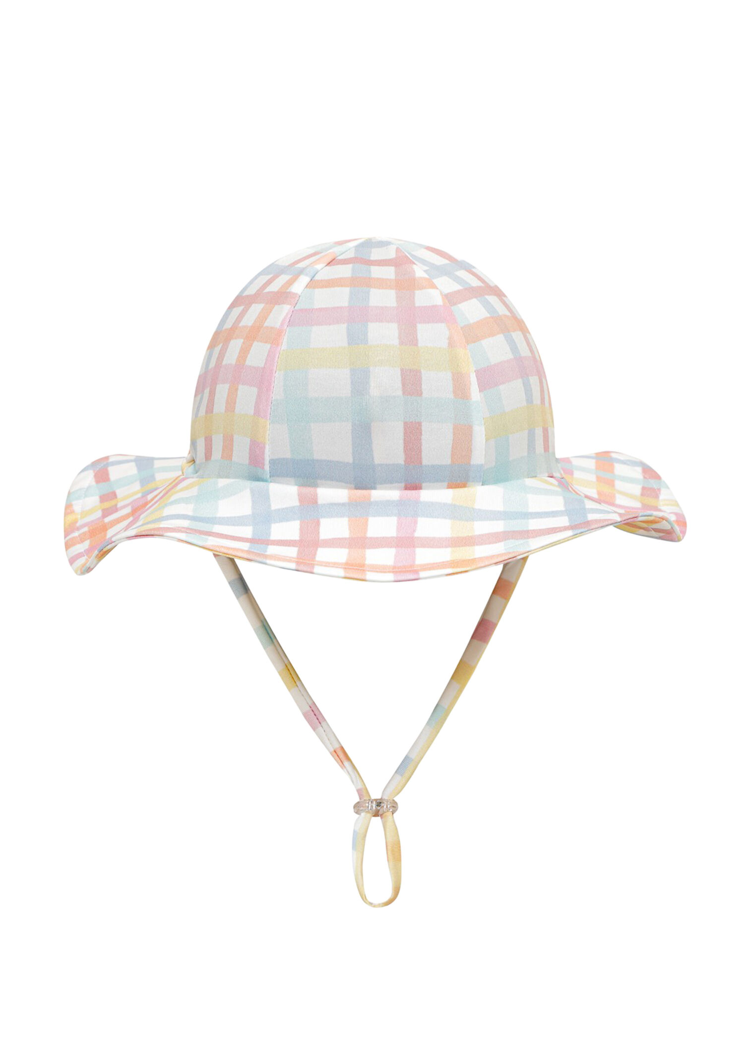 Rainbow Gingham Siperlikli UV Korumalı Kız Çocuk Şapka
