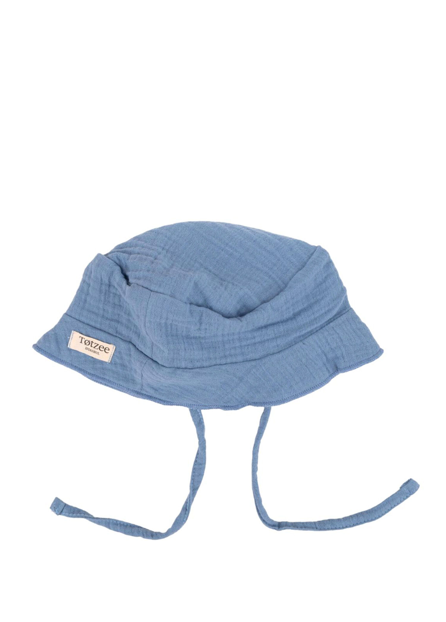 Okyanus Mavisi Müslin Bağcıklı Unisex Bebek Bucket Şapka