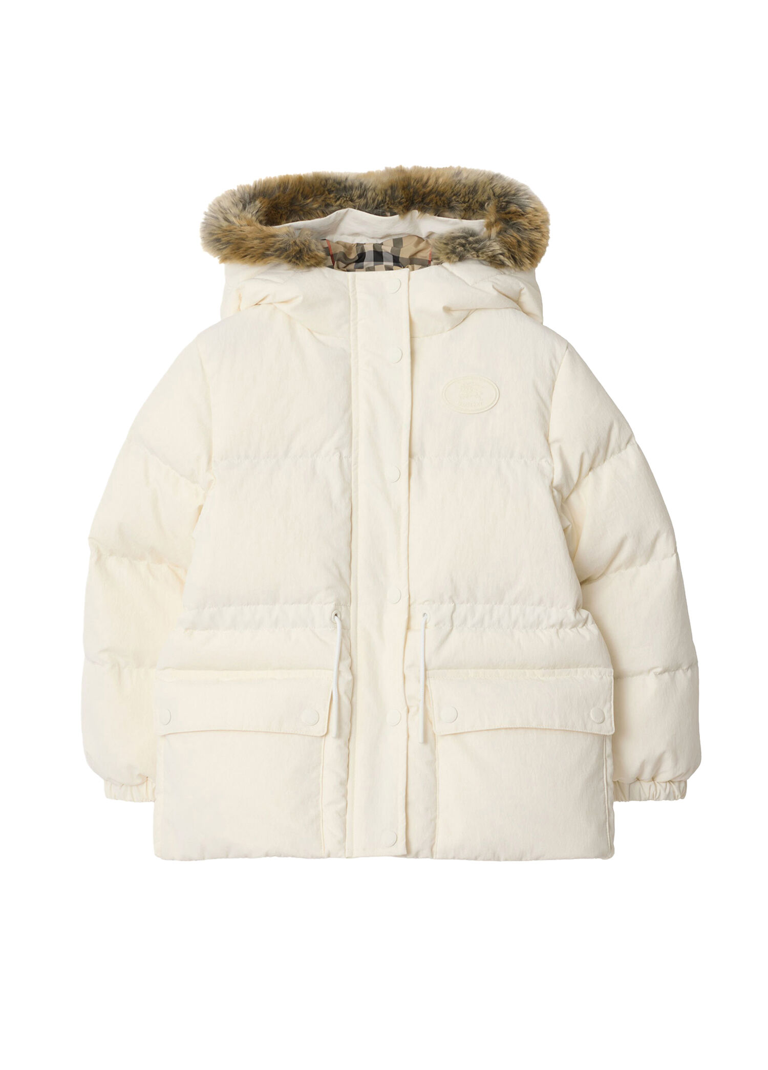 Flora Beyaz Kapüşonlu Unisex Çocuk Mont