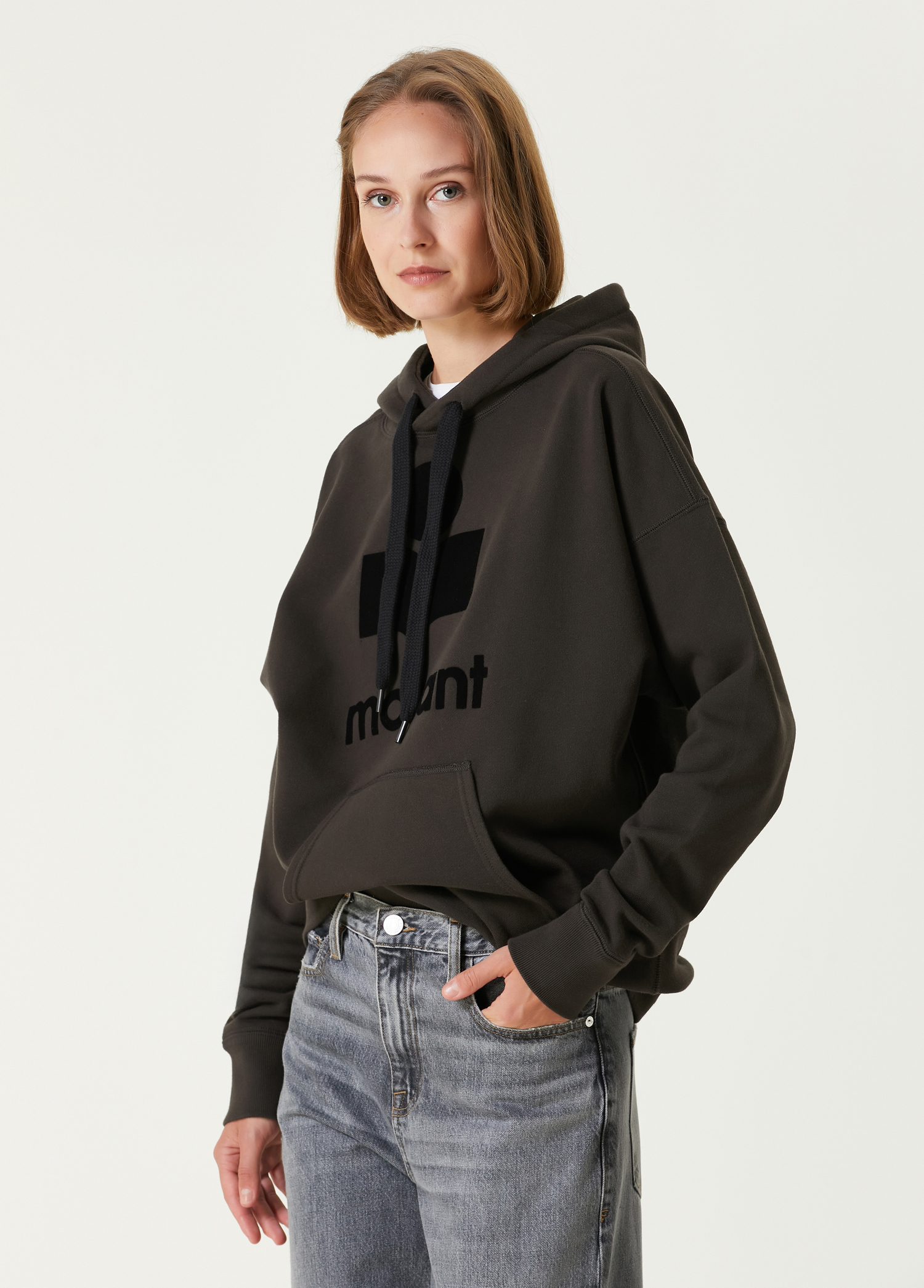 Mansel Siyah Kapüşonlu Logolu Sweatshirt