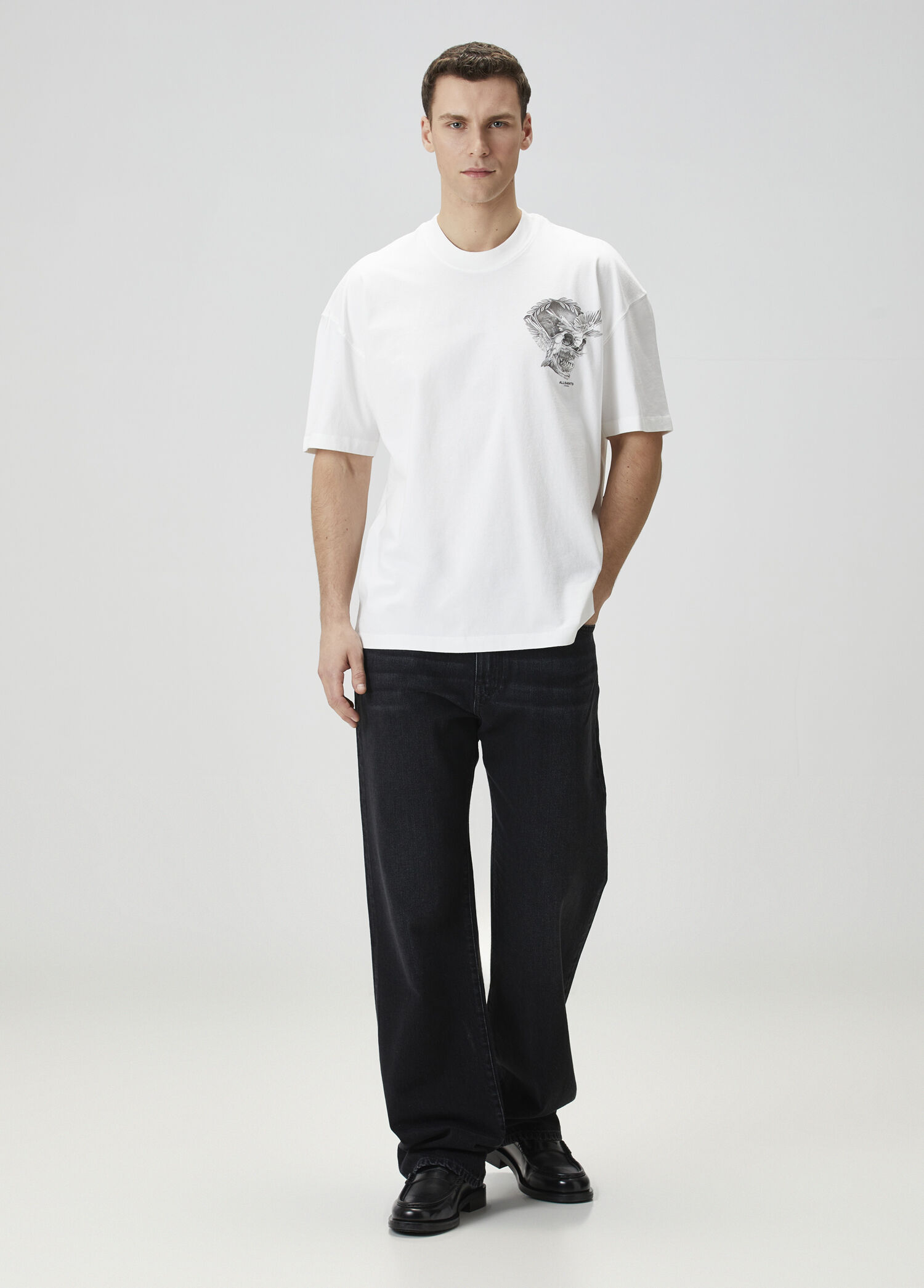 AllSaints Beyaz Erkek Mysteries Beyaz Organik Pamuk Oversized T