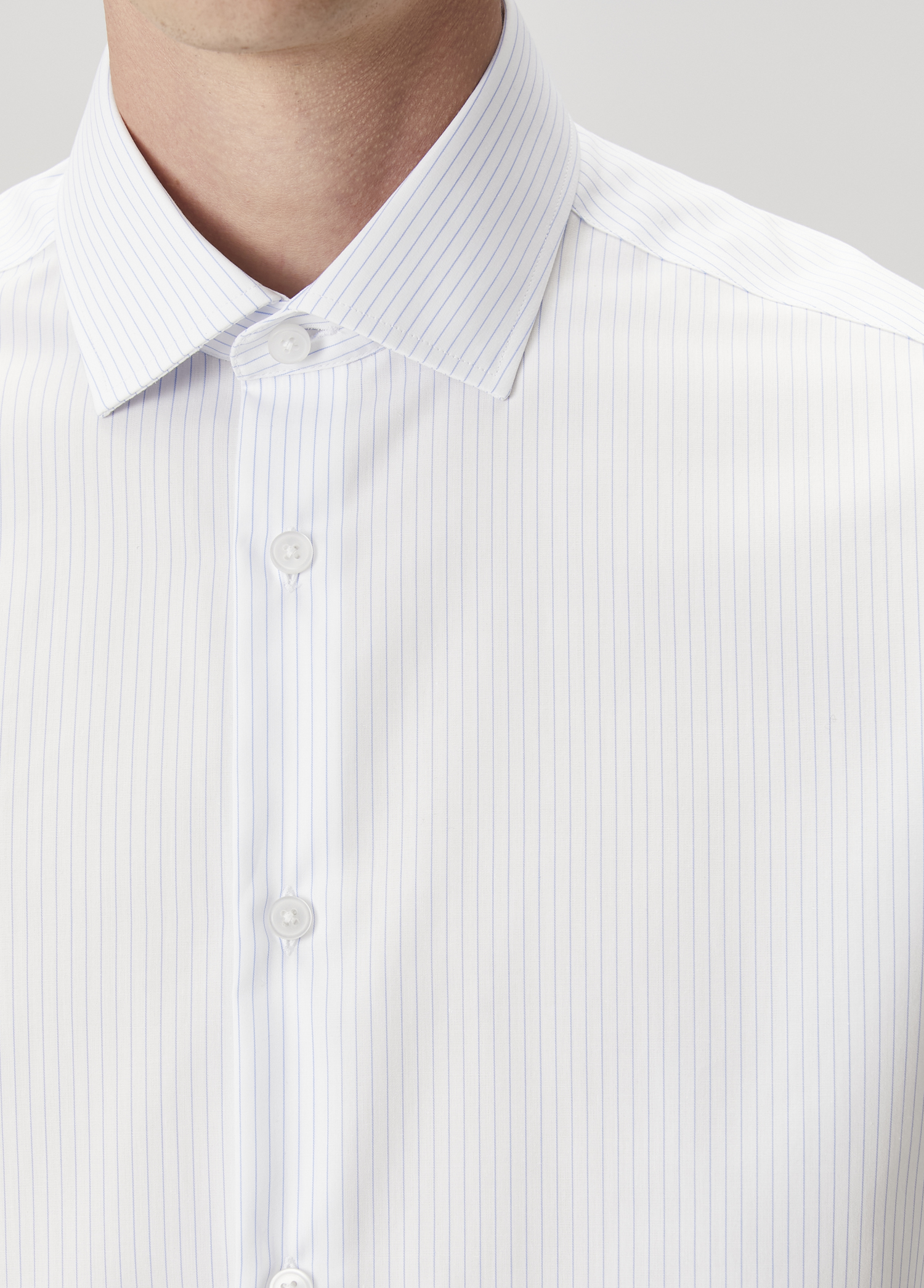 Comfort Fit Non Iron Mavi Beyaz Çizgili Gömlek_6
