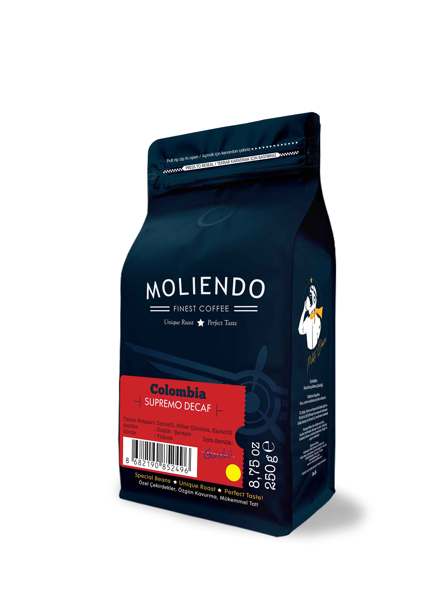 Colombia Supremo Decaf Kafeinsiz Yöresel Öğütülmüş Filtre Kahve 250 gr