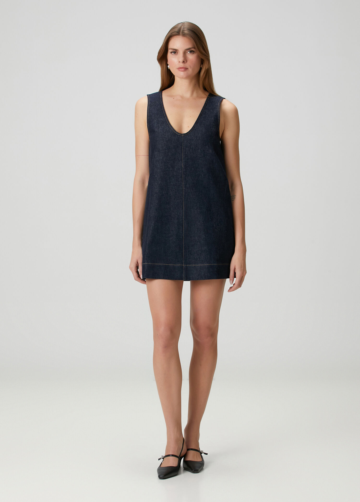 Koyu Mavi Mini Denim Elbise