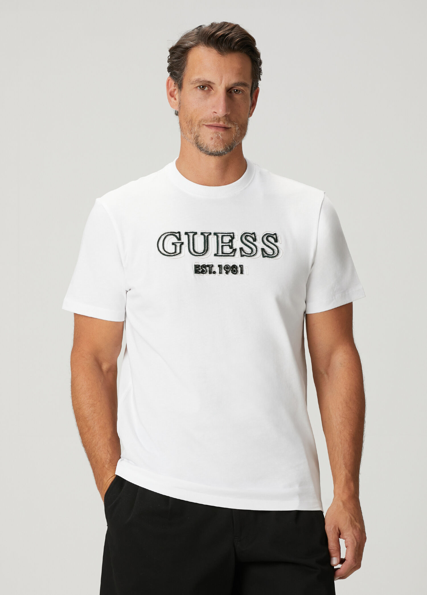 Regular Fit Beyaz Nakışlı Jersey T-shirt