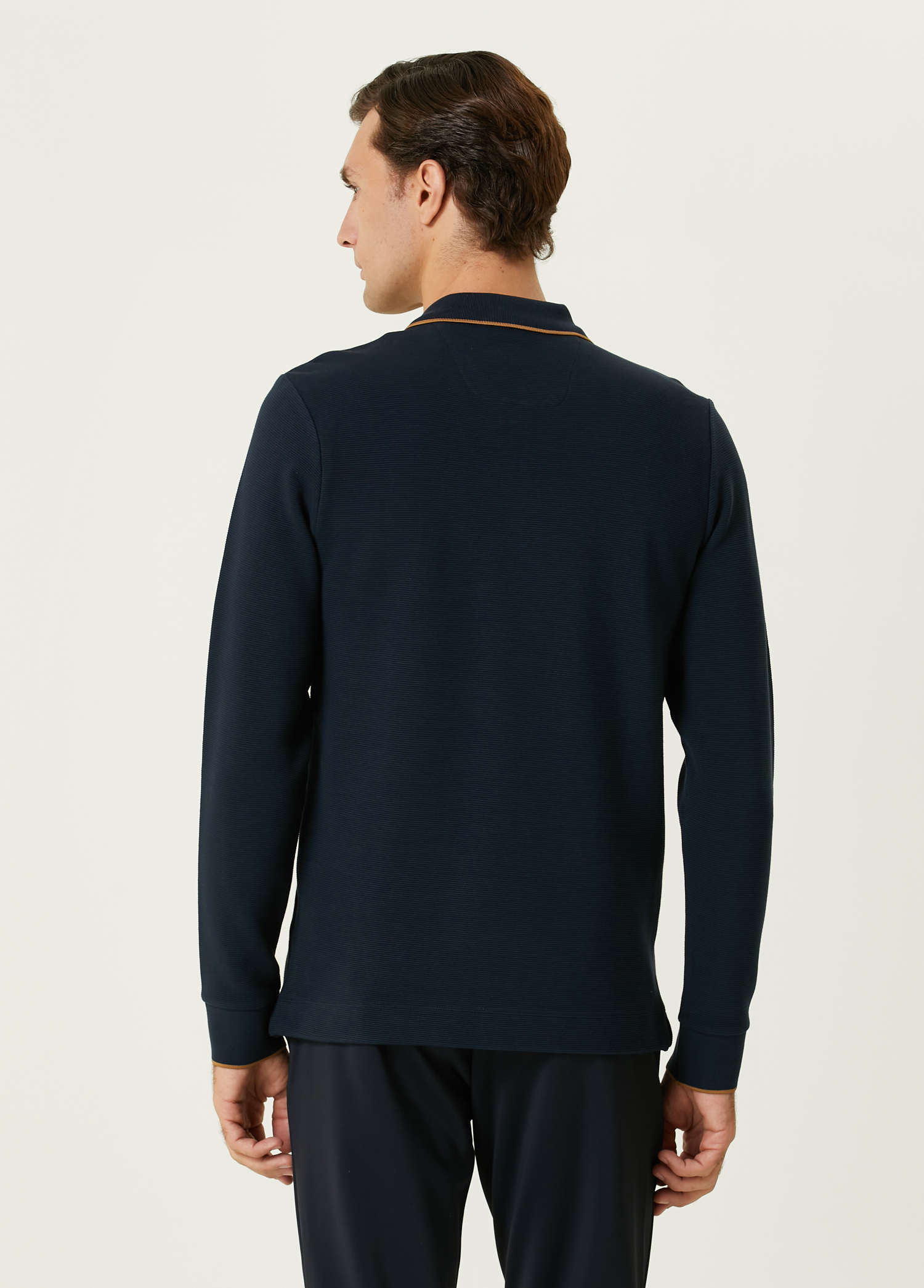 Slim Fit Lacivert Ottoman Dokulu Polo Sweatshirt_4