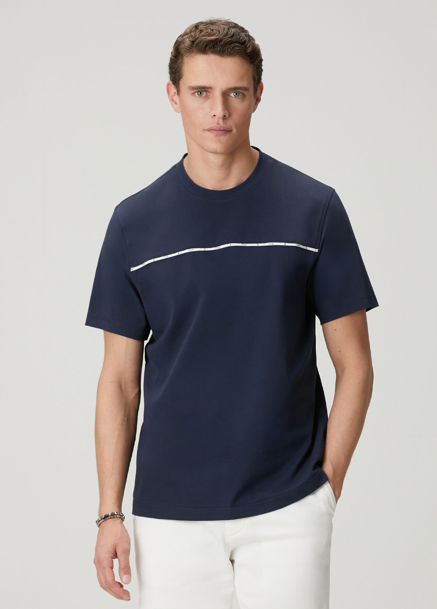 Lacivert Relax Fit Biye Detaylı Pike T-shirt