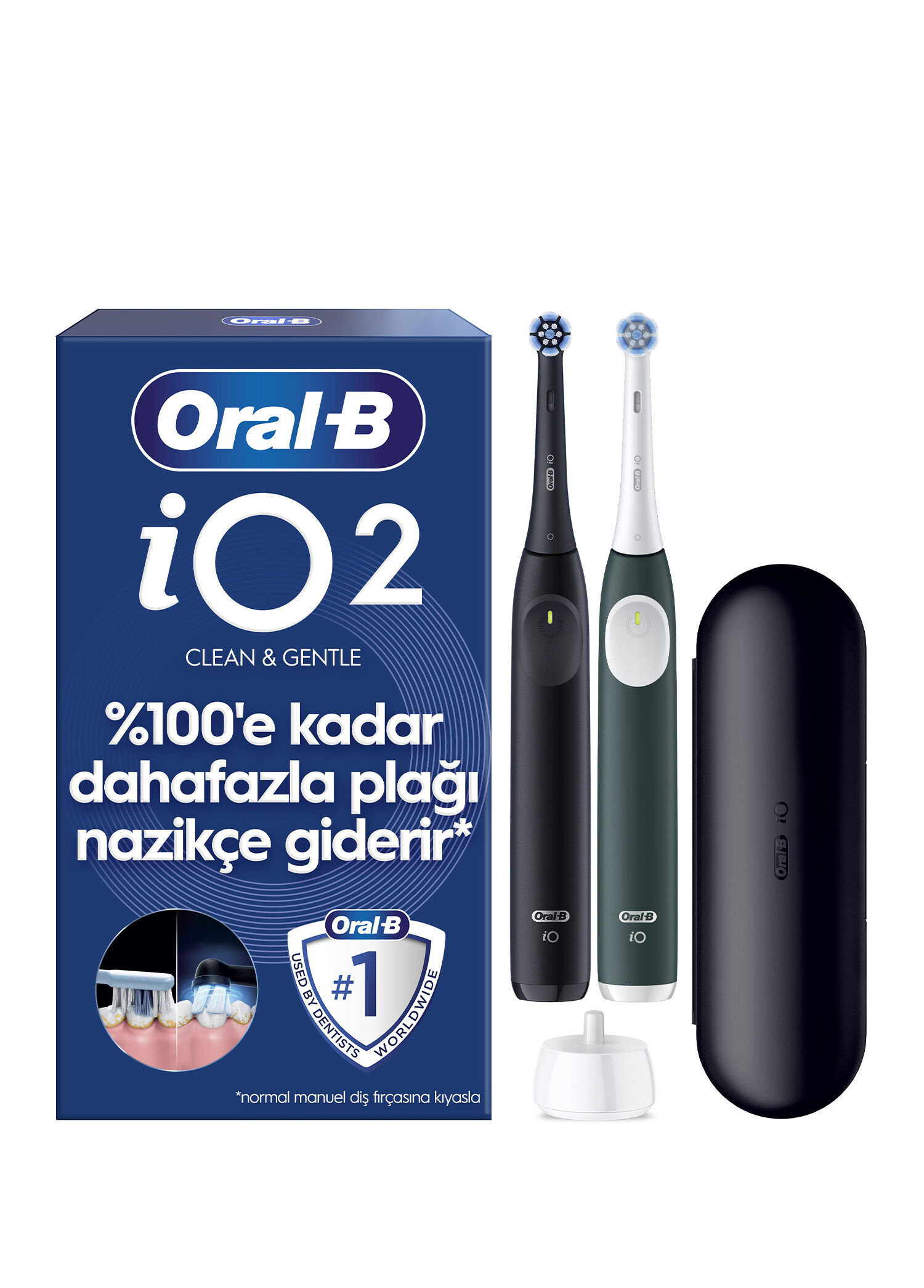iO2 Şarjlı/Elektrikli Siyah  Orman Yeşili 2'li Diş Fırçası Seti