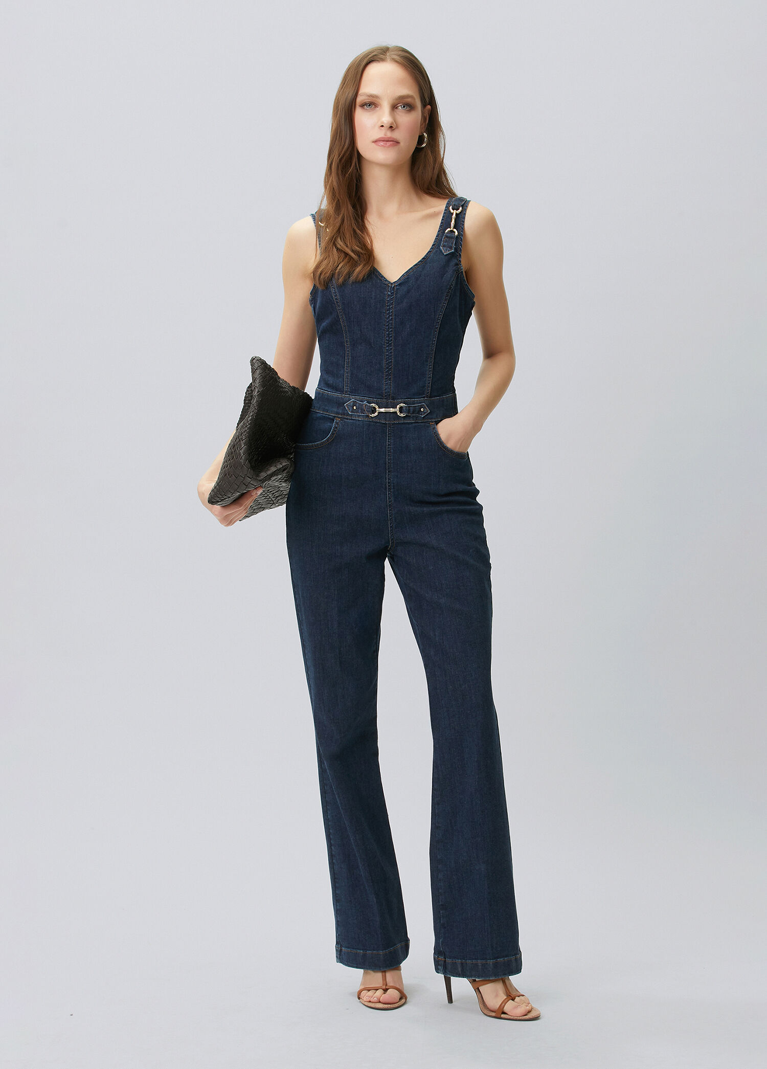 İndigo Aksesuarlı Denim Tulum