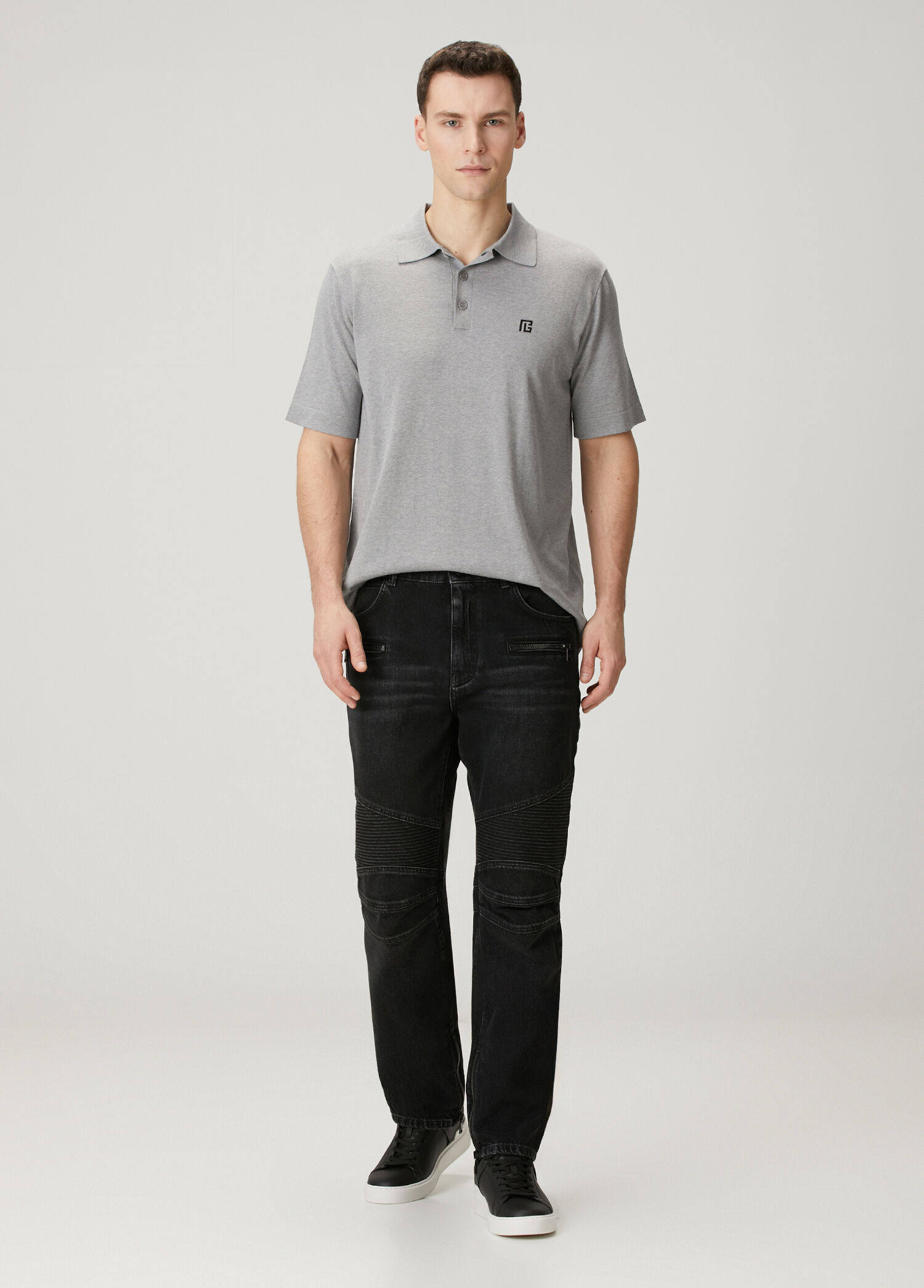 Regular Fit Siyah Biker Jean Pantolon