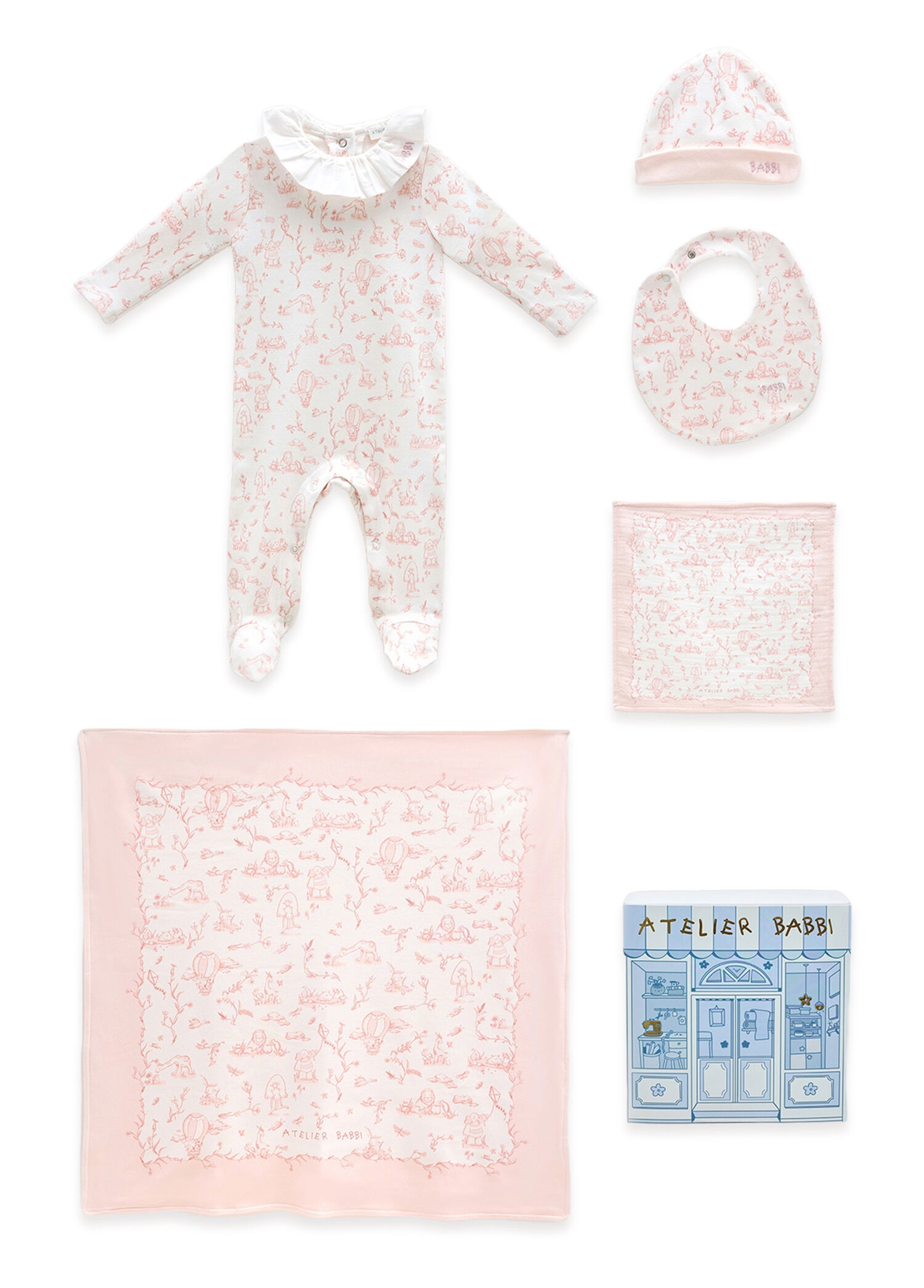 Toile De Jouy Pembe Kız Bebek 5li Yenidoğan Seti