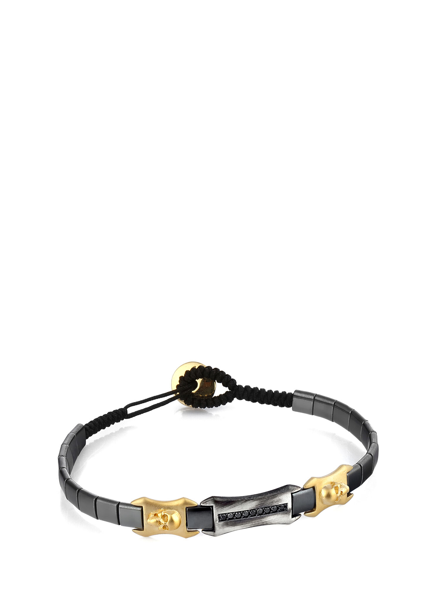 Hmt Skull Black Diamond Silver Disc Bileklik