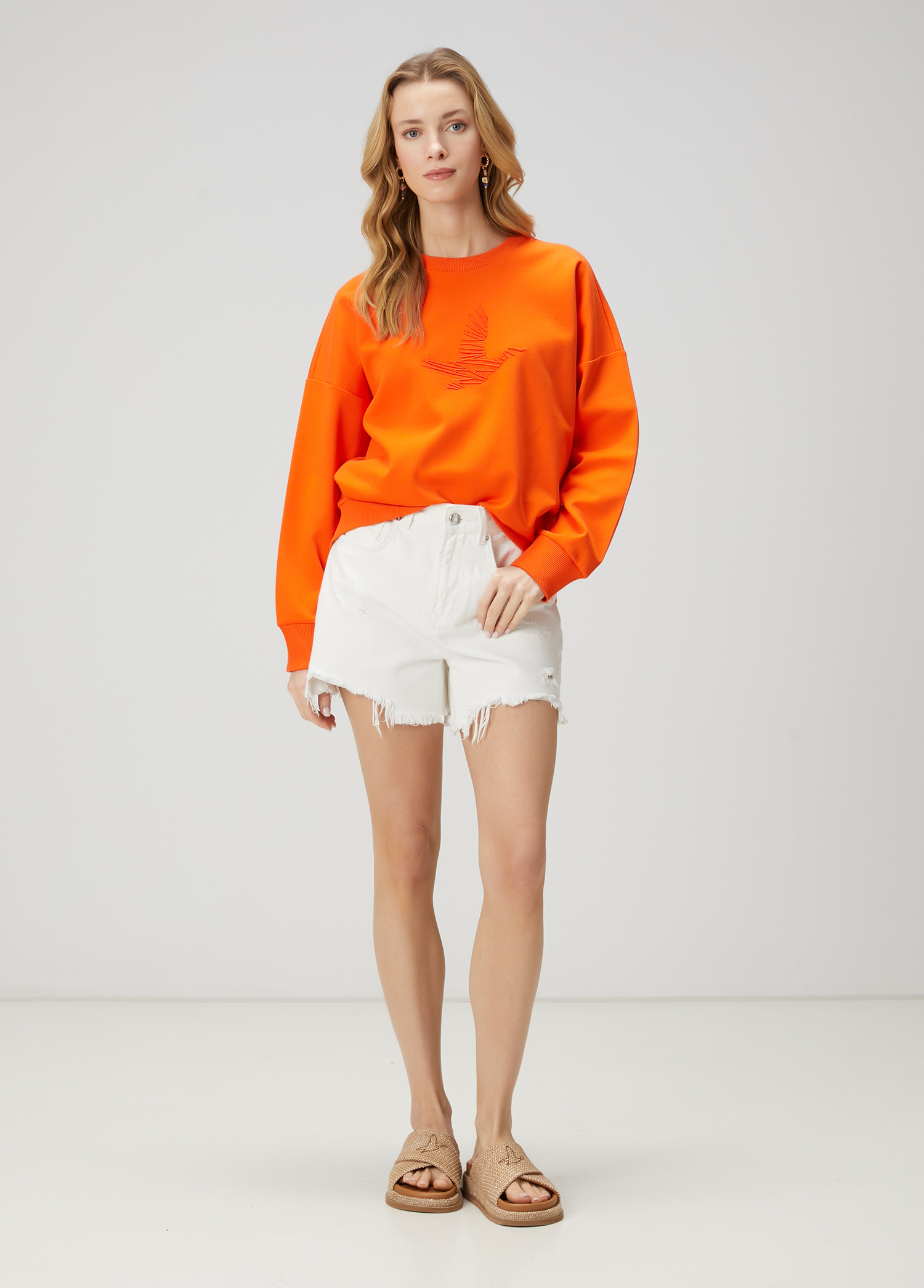 Oversize Mercan Logo Nakışlı Sweatshirt_2