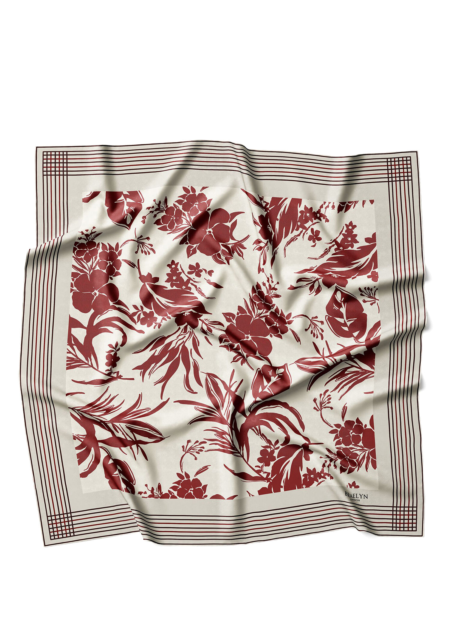 Rouge Botanica Bej Bordo Twill İpek Kadın Eşarp
