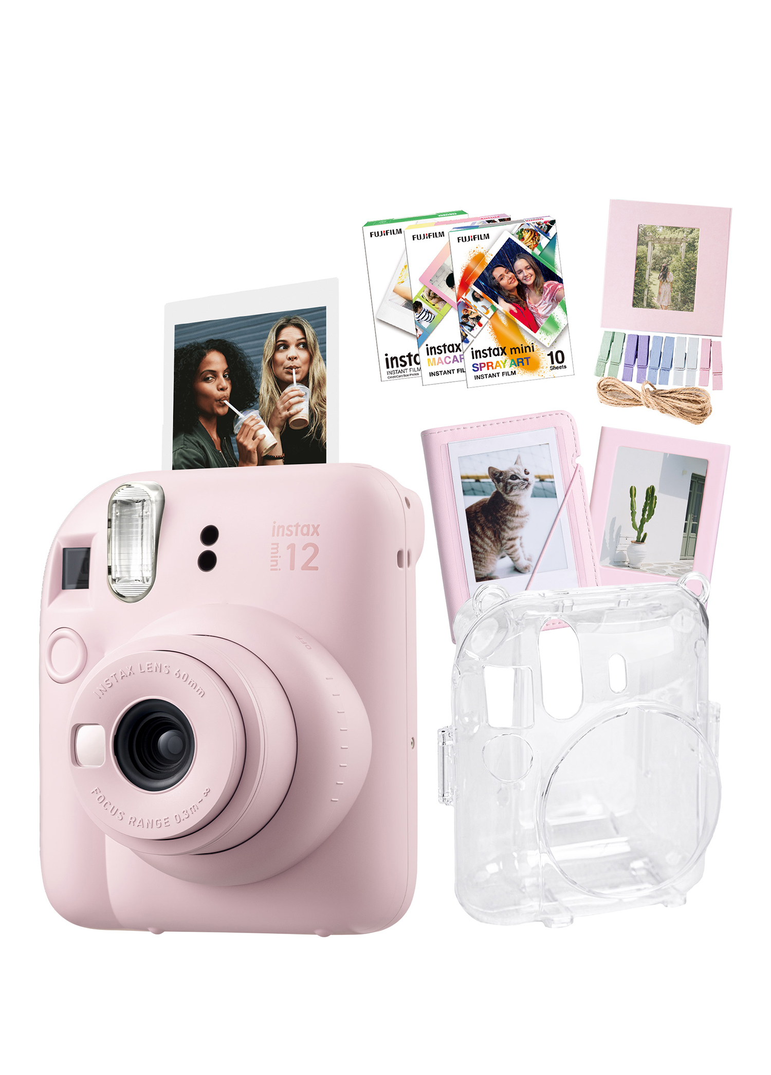 Instax Mini 12 Pembe Fotoğraf Makinesi + 30'lu Film Albüm Mandal Çerçeve ve Kılıf Mega Set 2