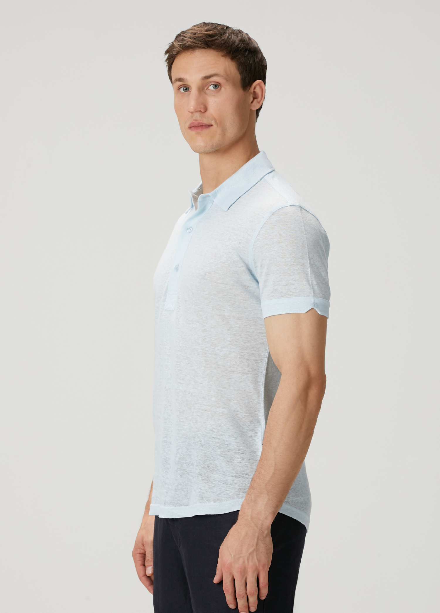 Tailored Fit Sebastian Blue Polo Linen T-Shirt