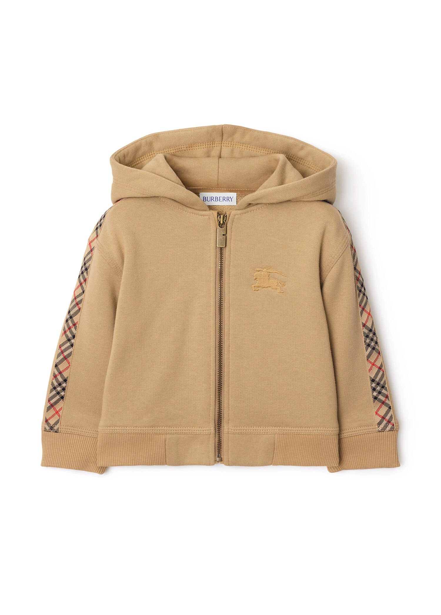 Clyde Check Trim Bej Kapüşonlu Unisex Çocuk Fermuarlı Sweatshirt